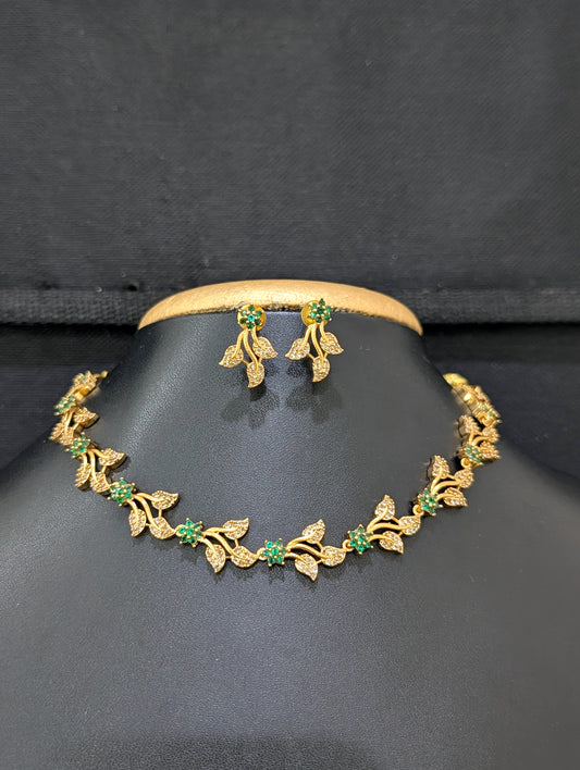 Leaf design Antique CZ Choker Necklace set