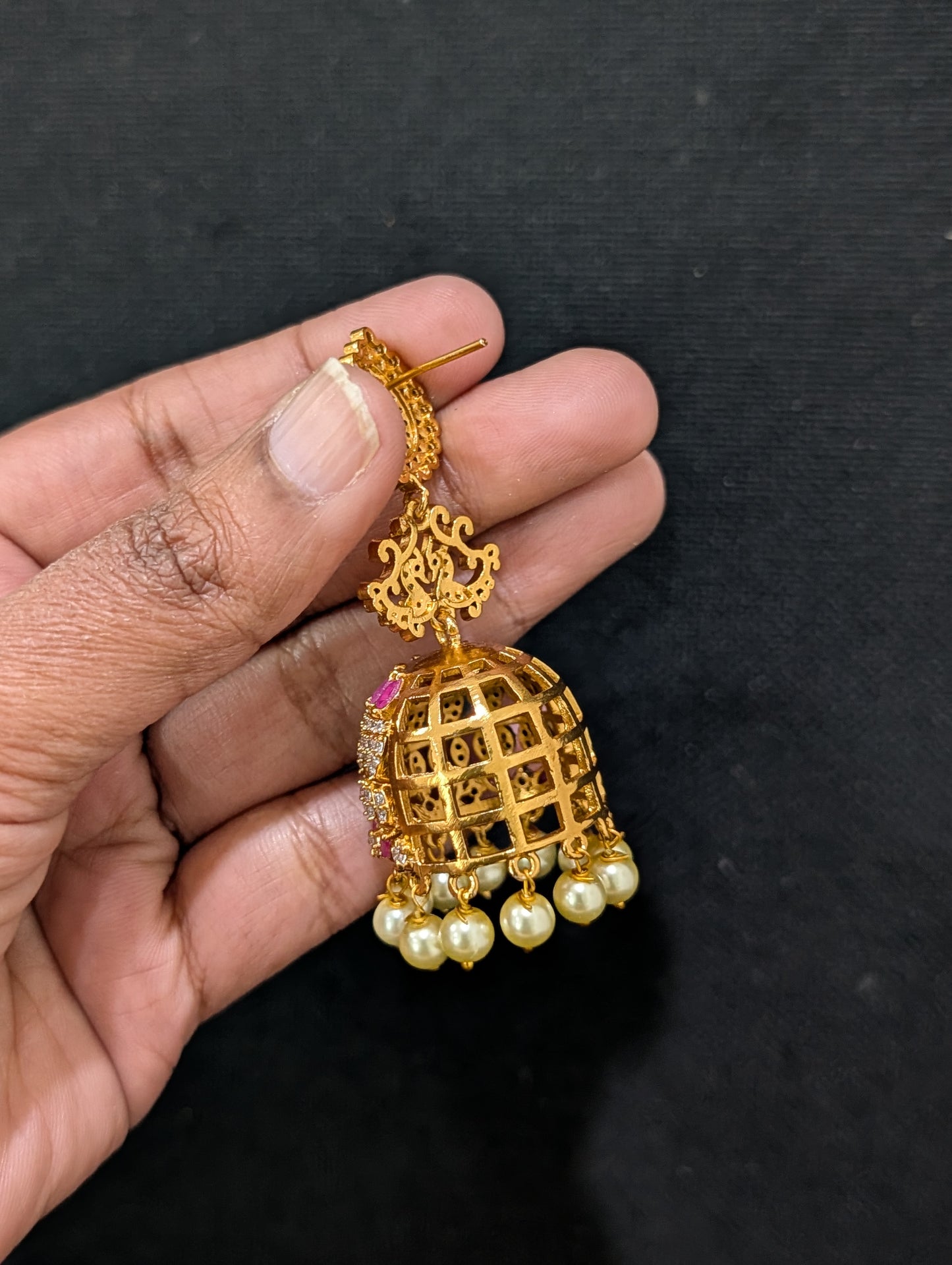 Antique Gold plated CZ Large Peacock Jhumka Earrings