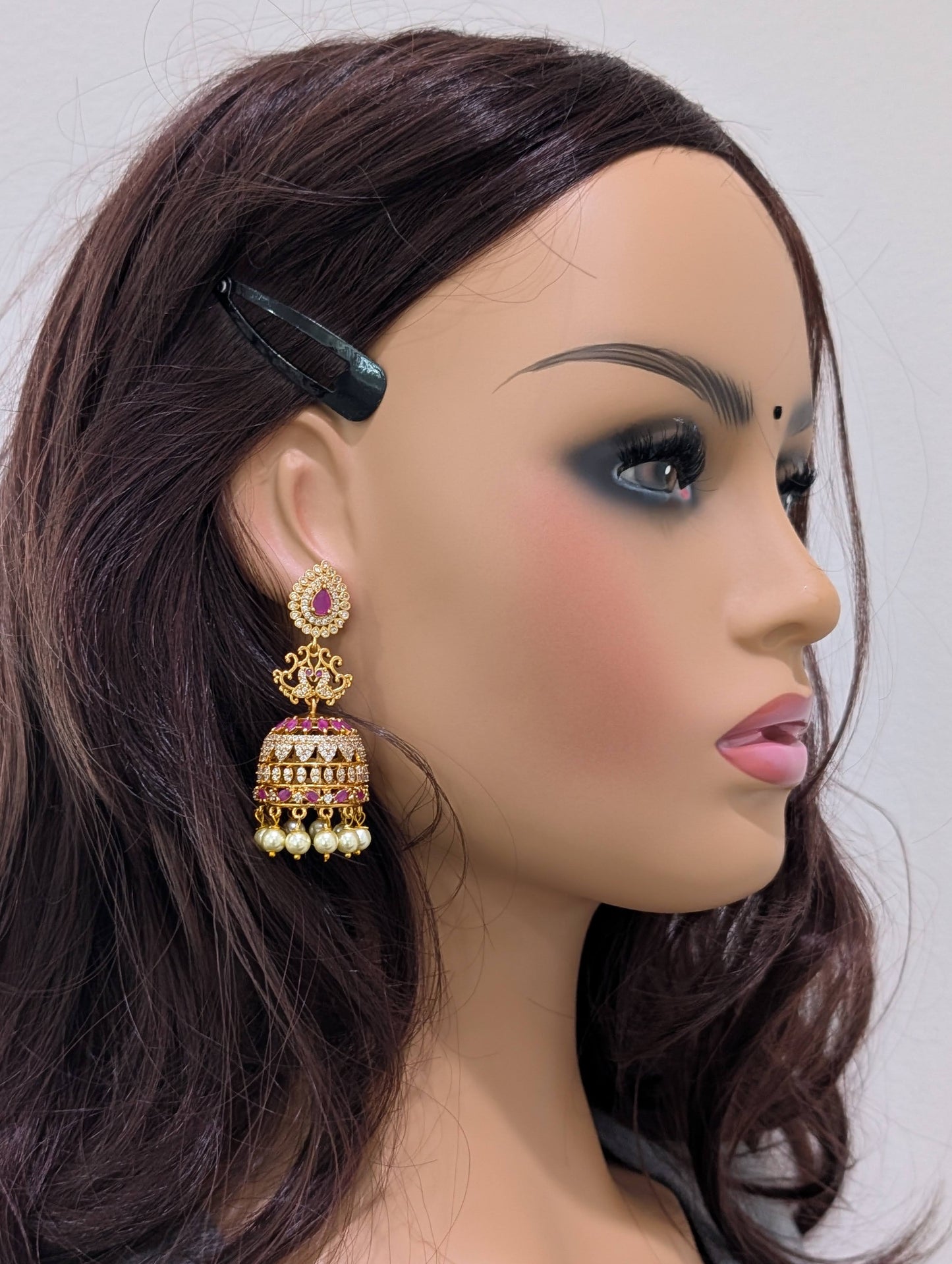 Antique Gold plated CZ Large Peacock Jhumka Earrings