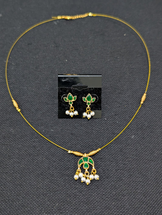 Minimalistic Jadau Kundan Invisible Chain Necklace set - D3