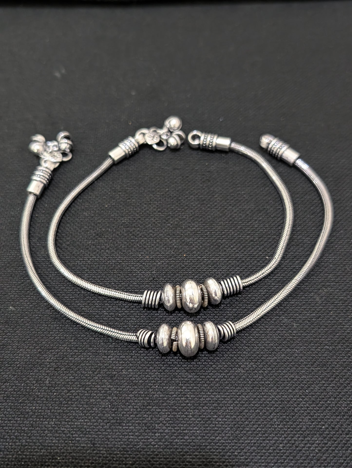 Oxidized Silver3 bead Anklets