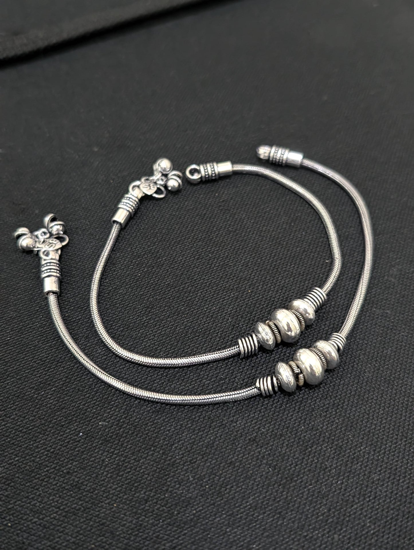 Oxidized Silver3 bead Anklets