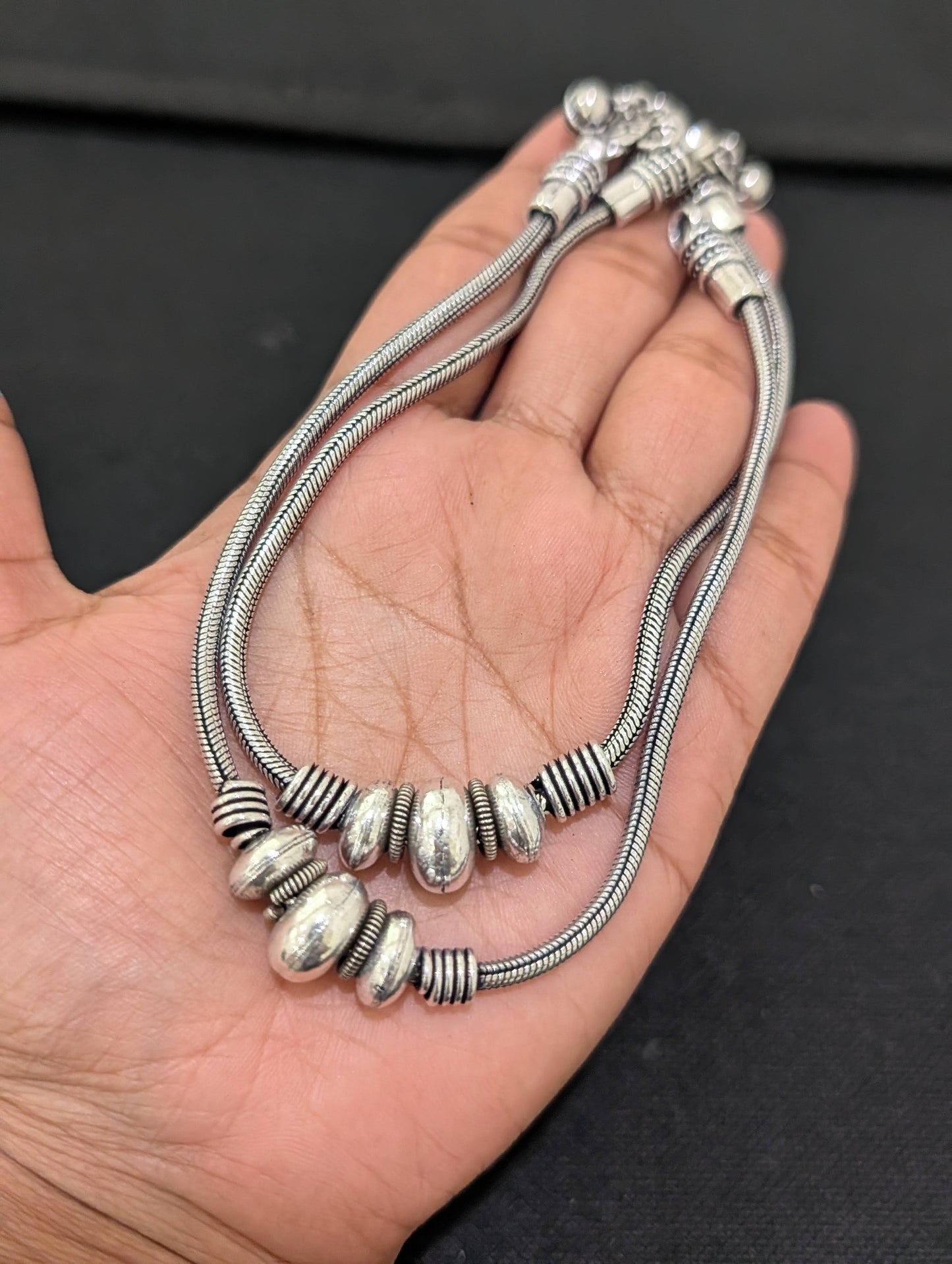 Oxidized Silver3 bead Anklets