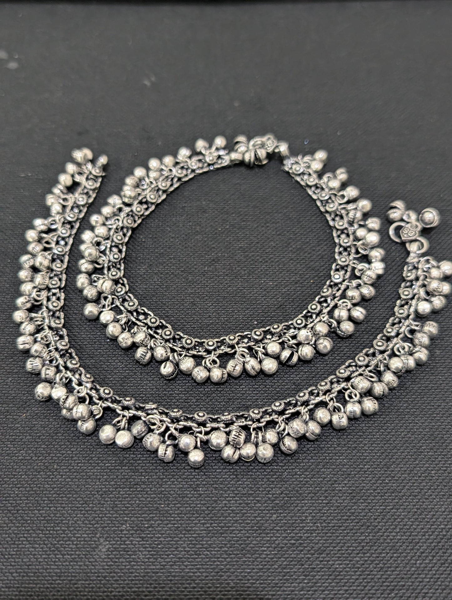 Ghunghru bead Oxidized Silver Anklets - D1 - Simpliful