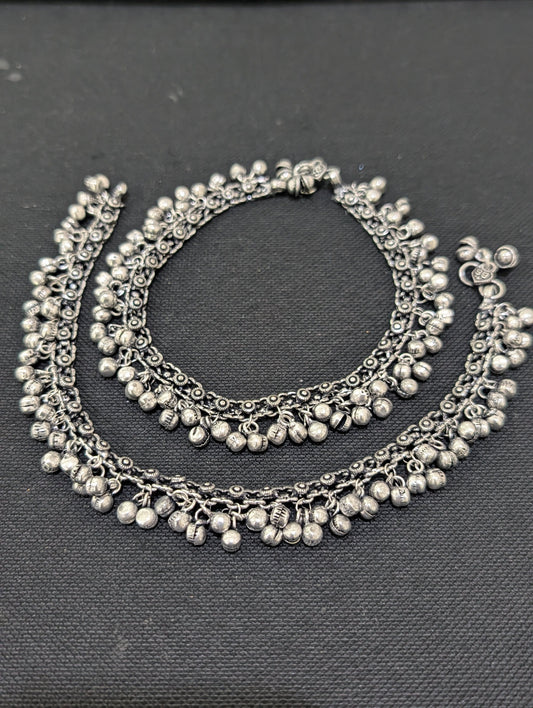 Ghunghru bead Oxidized Silver Anklets - D1 - Simpliful