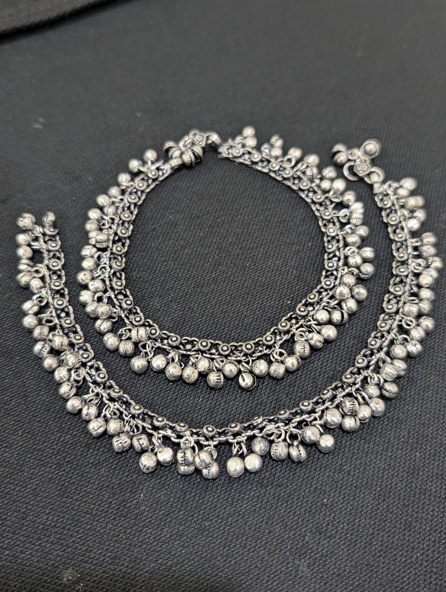 Ghunghru bead Oxidized Silver Anklets - D1 - Simpliful