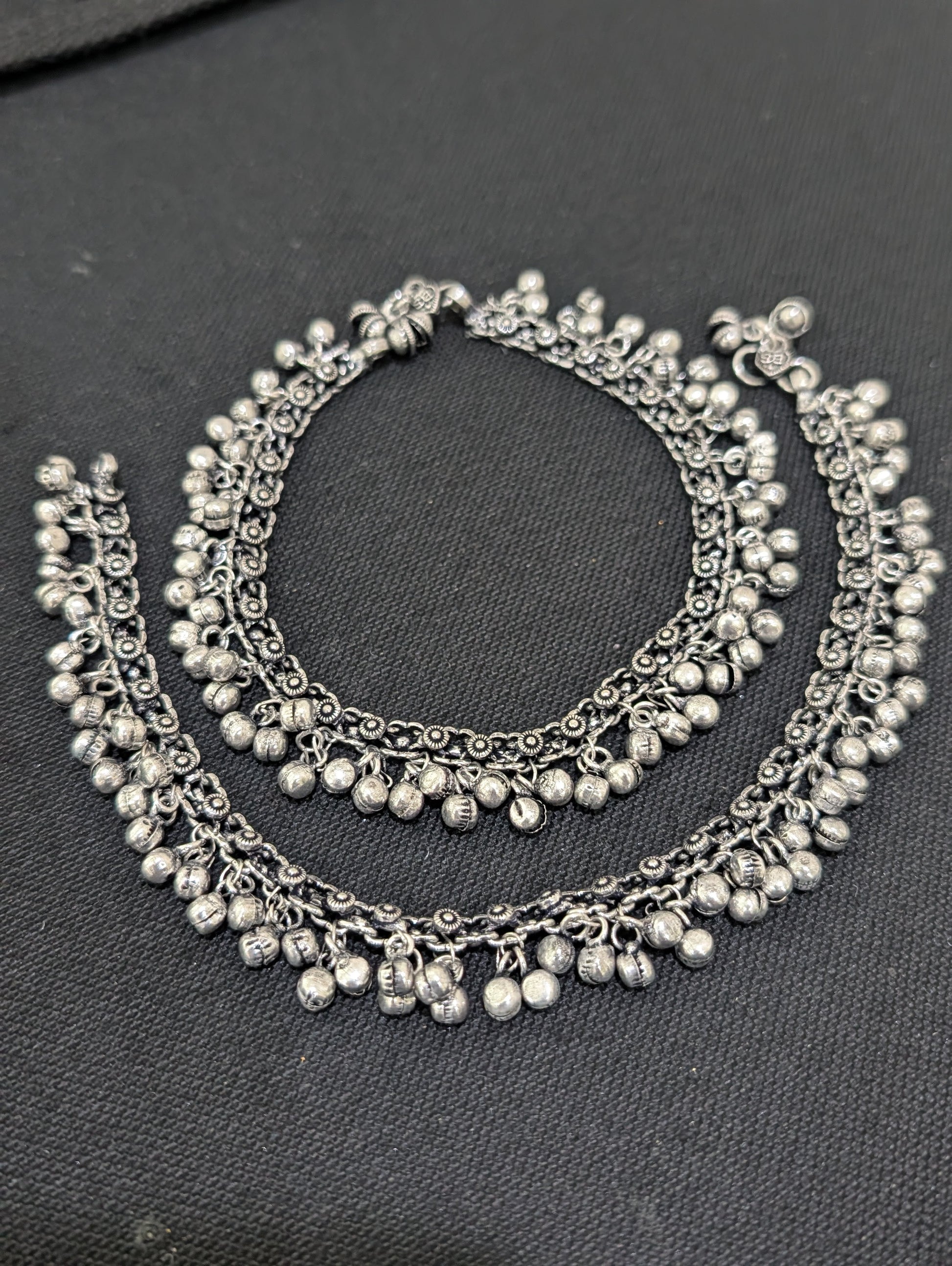 Ghunghru bead Oxidized Silver Anklets - D1 - Simpliful