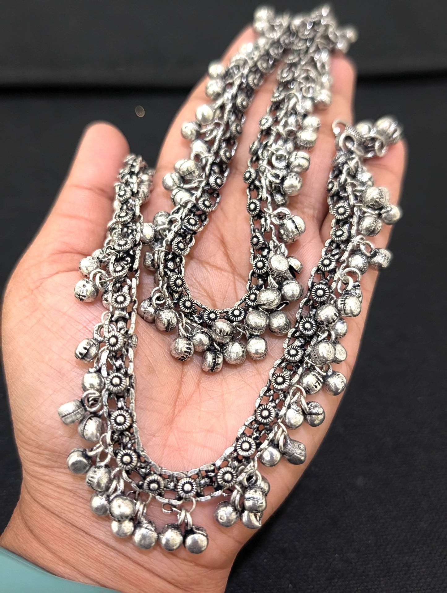 Ghunghru bead Oxidized Silver Anklets - D1 - Simpliful