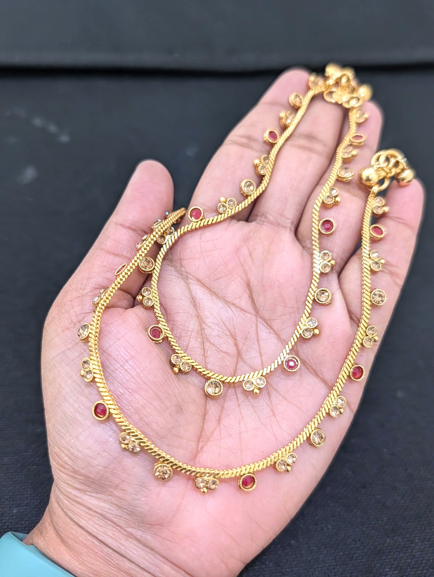 Gold plated polki Anklets - D1 - Simpliful