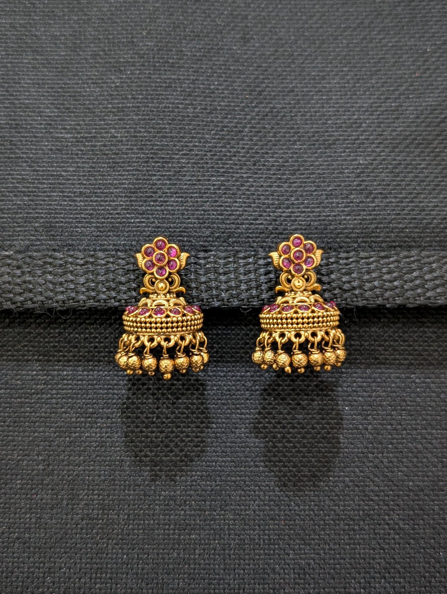 Antique dark Gold plated Kemp cut Jhumka Earrings - Simpliful