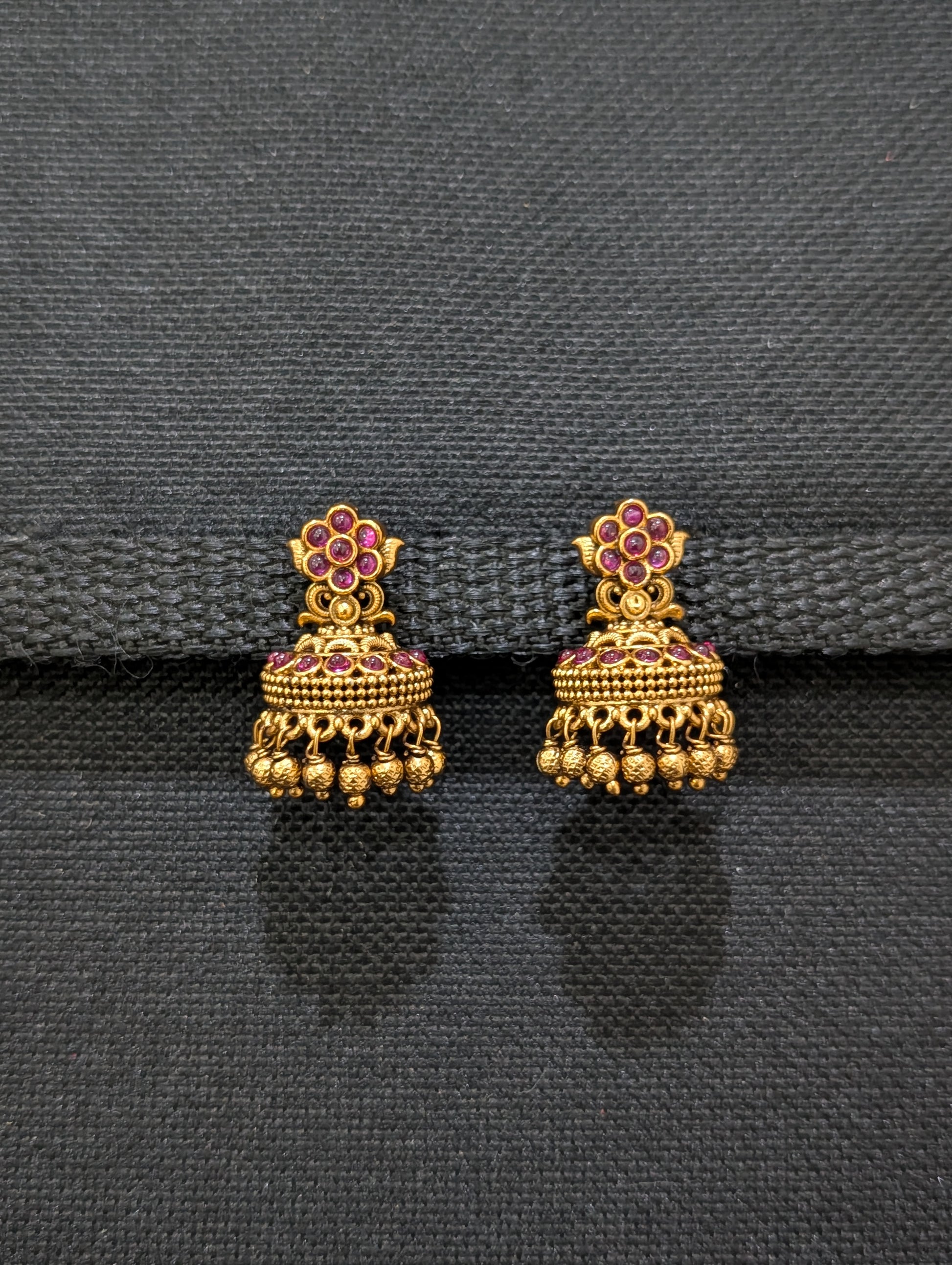 Antique dark Gold plated Kemp cut Jhumka Earrings - Simpliful