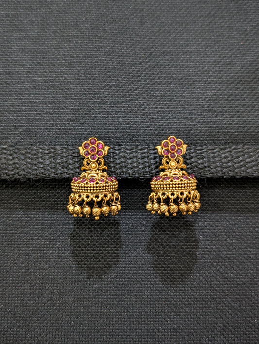 Antique dark Gold plated Kemp cut Jhumka Earrings
