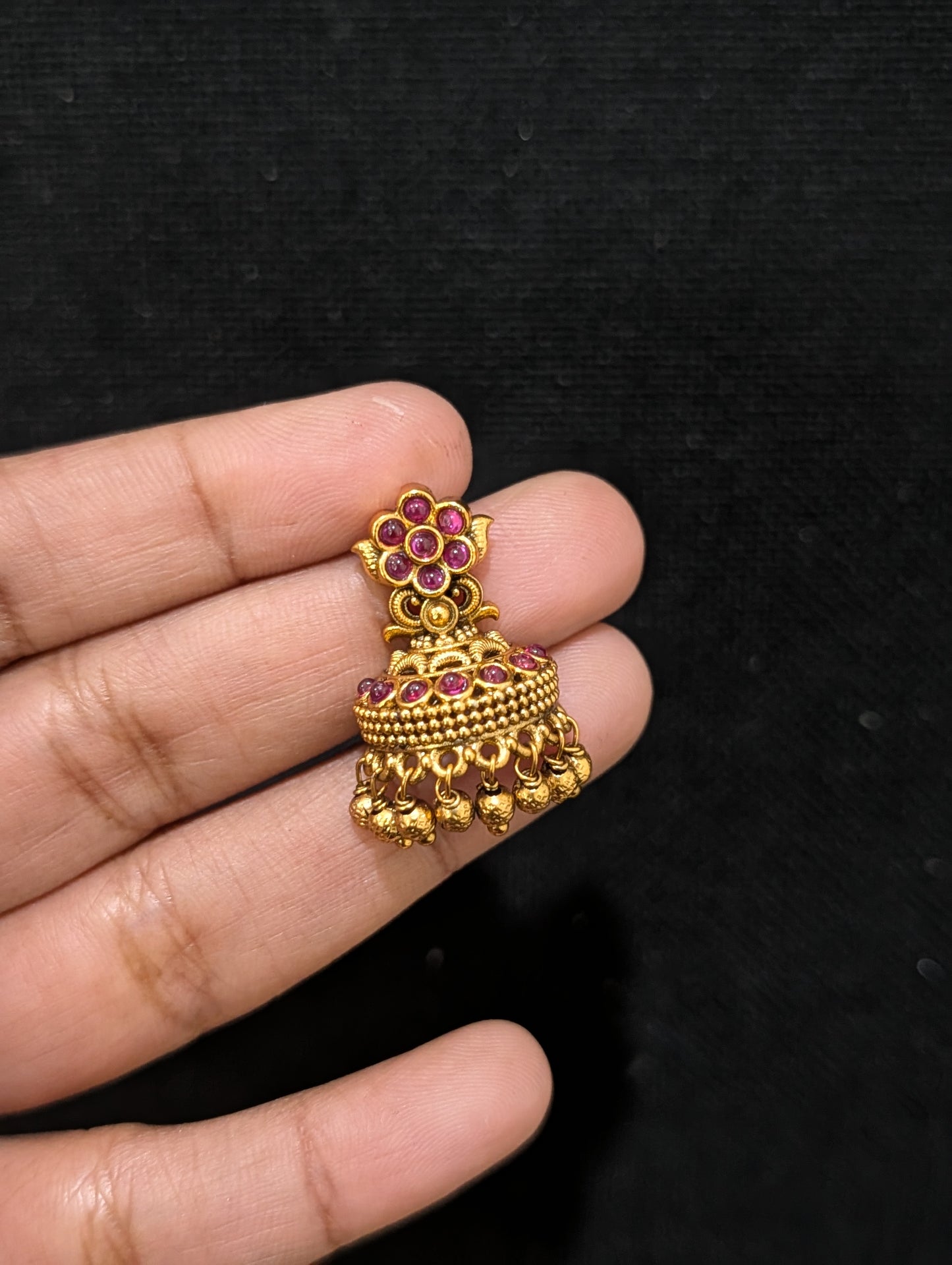 Antique dark Gold plated Kemp cut Jhumka Earrings - Simpliful