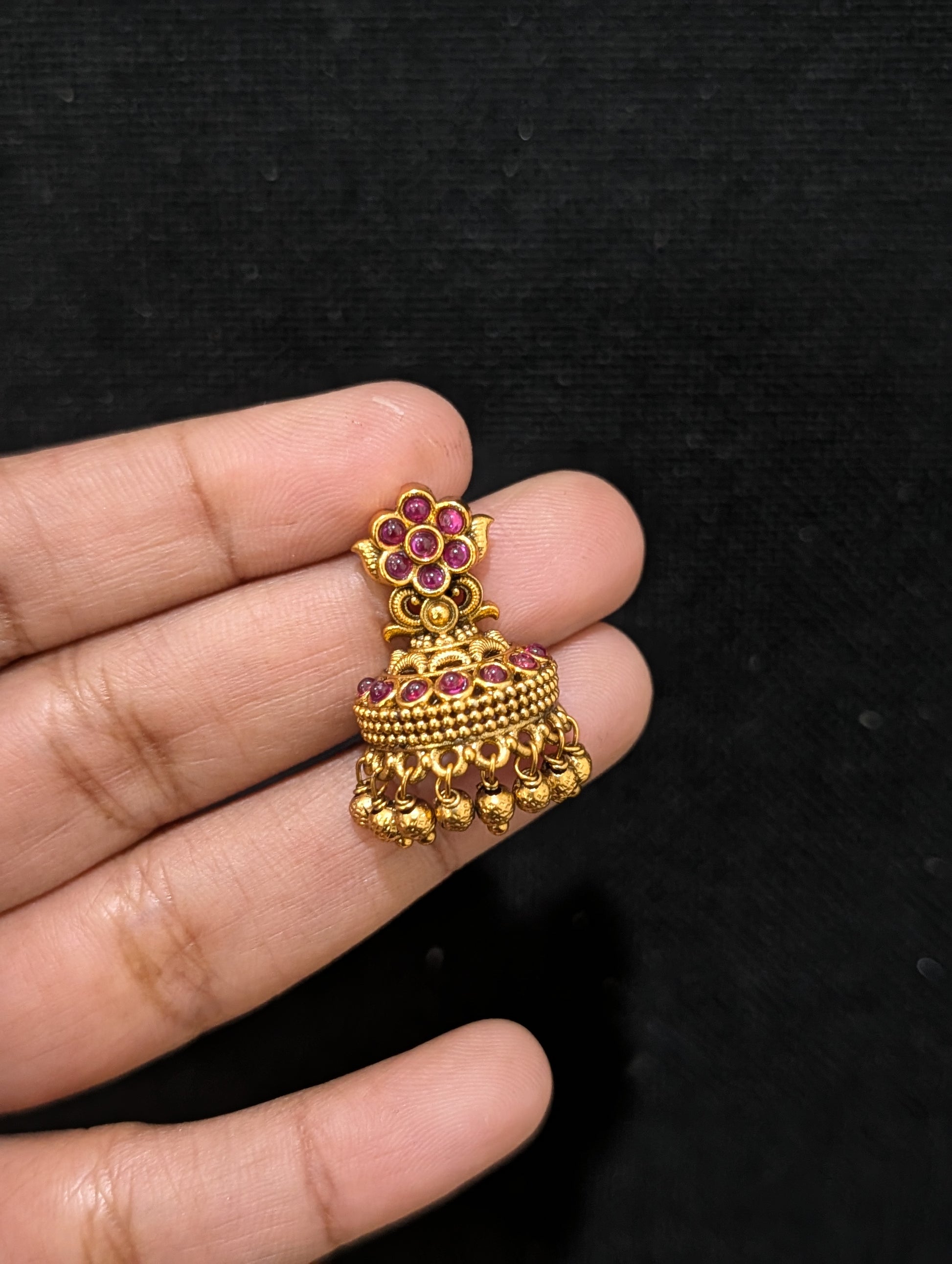 Antique dark Gold plated Kemp cut Jhumka Earrings - Simpliful