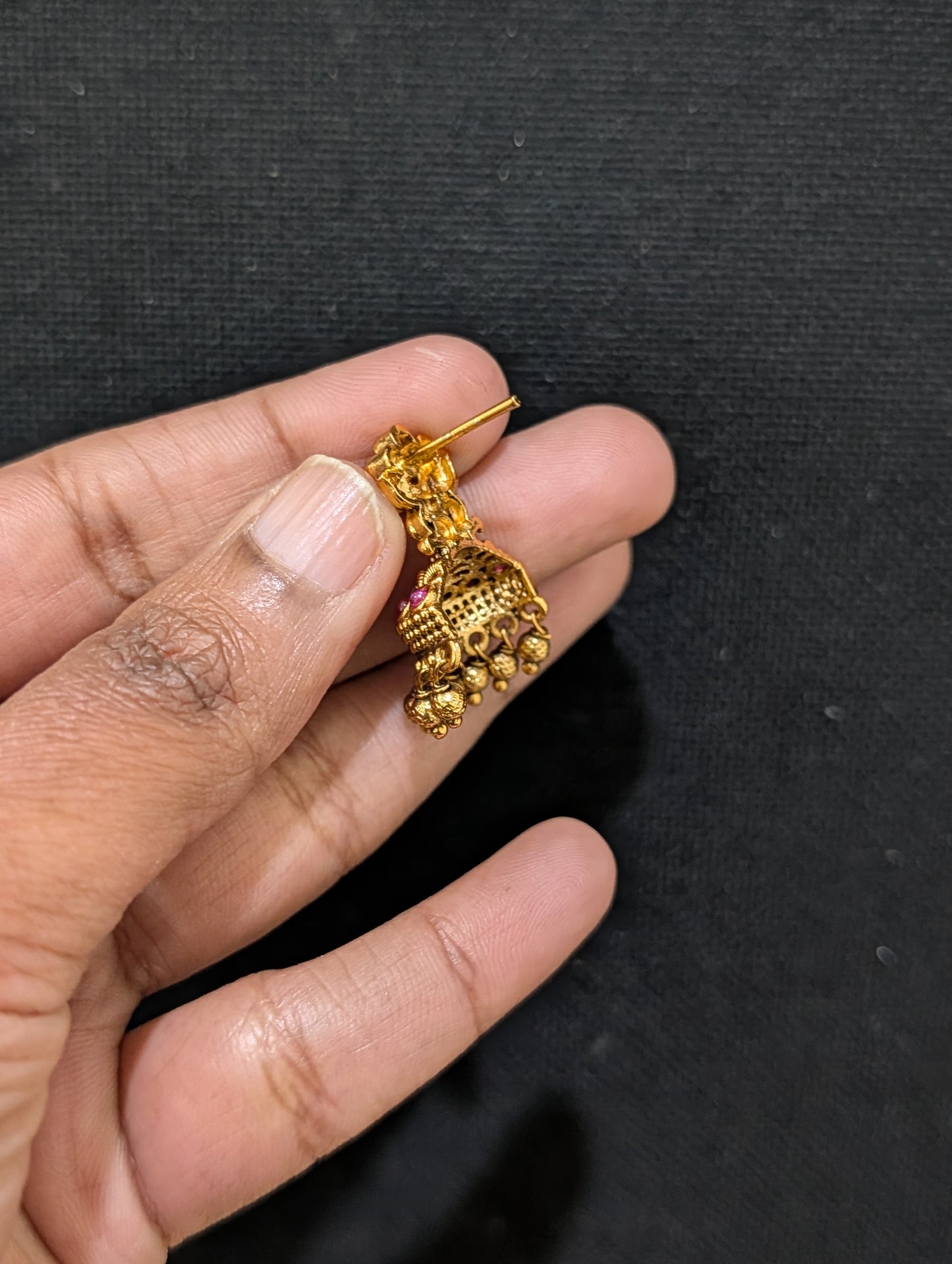 Antique dark Gold plated Kemp cut Jhumka Earrings - Simpliful