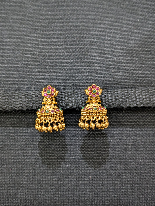 Antique dark Gold plated Kemp cut Jhumka Earrings