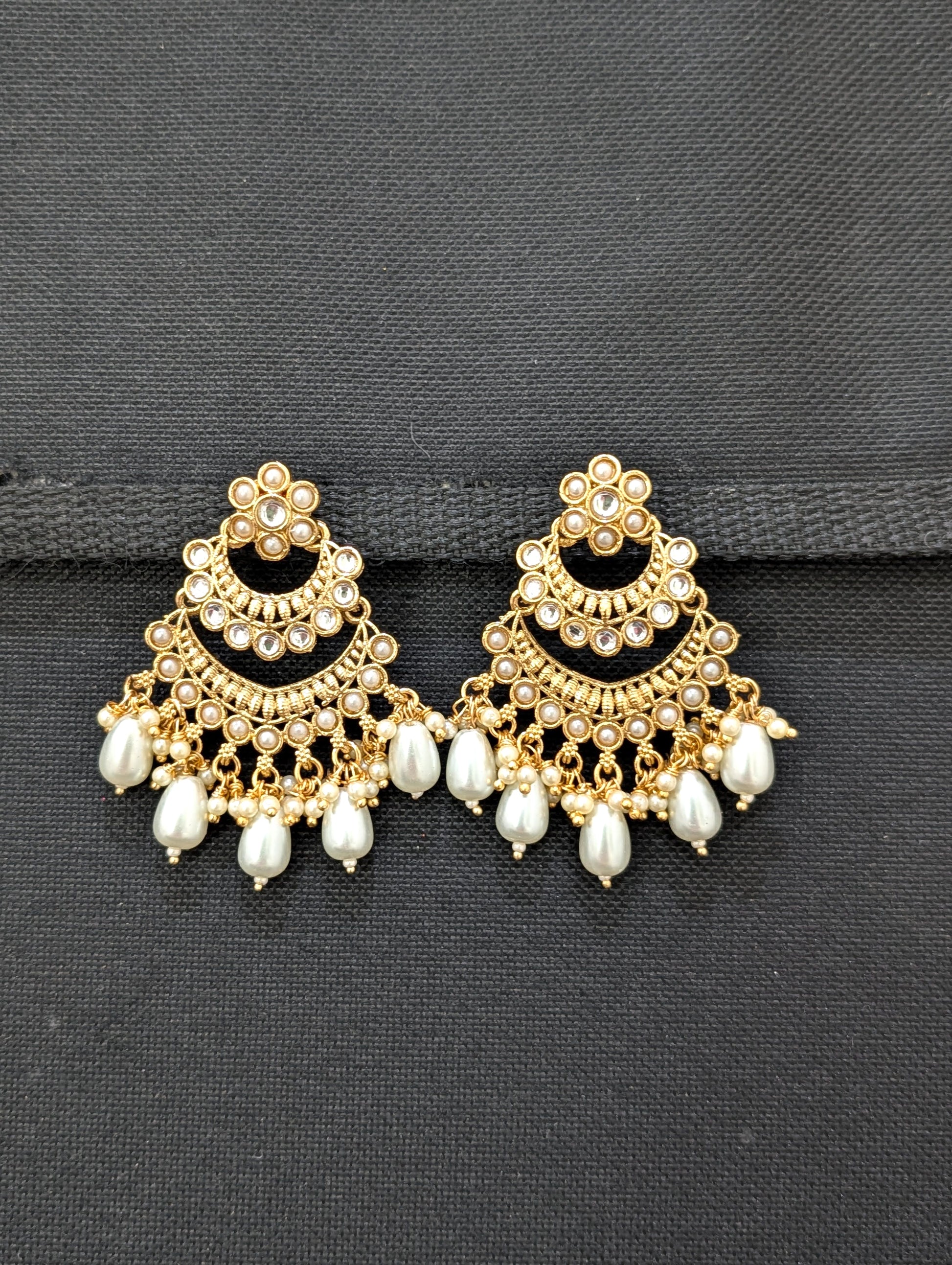 Light Gold plated Pearl Kundan Chandbali Earrings - Simpliful
