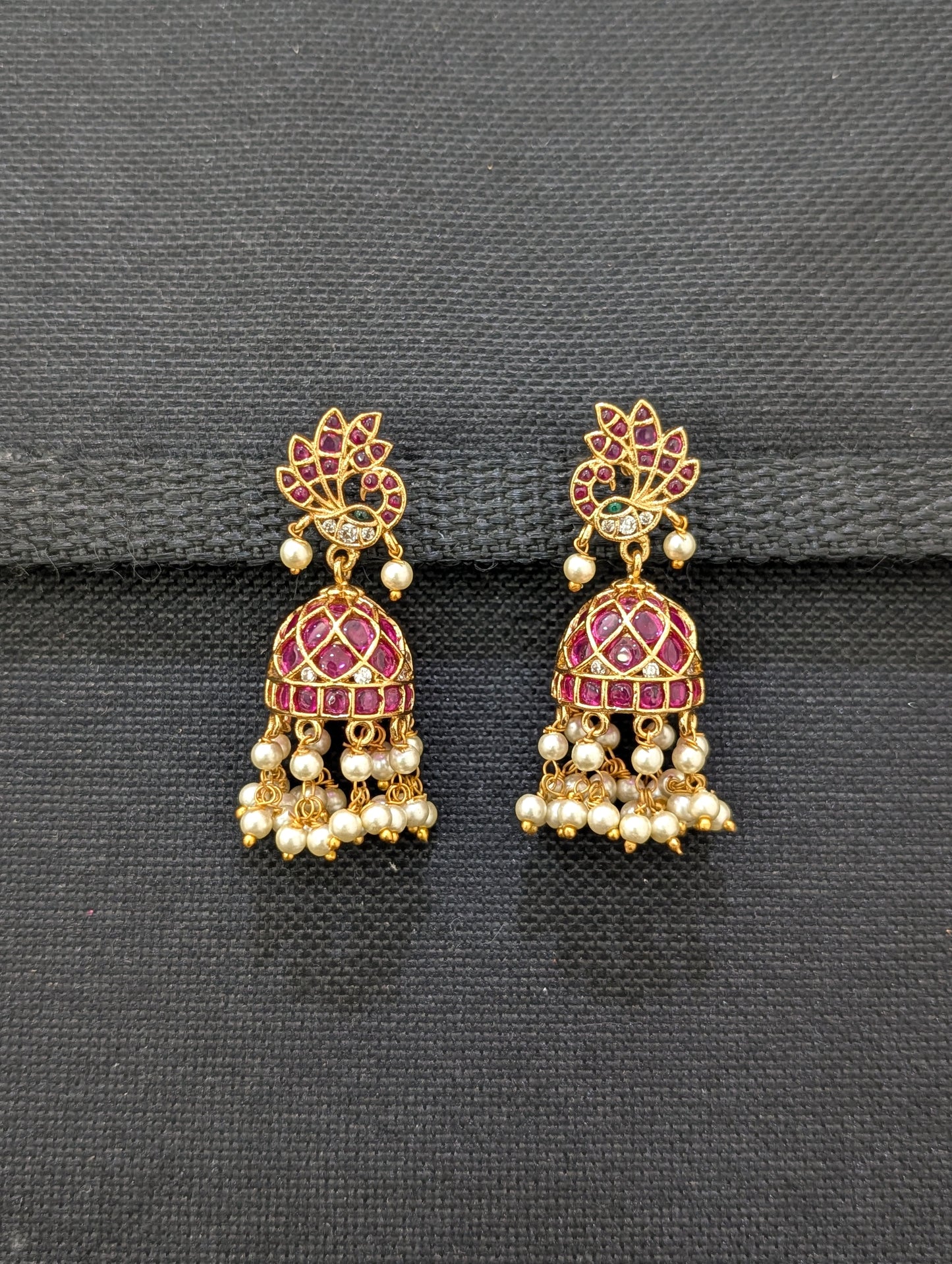 Bright Gold plated Kemp Peacock Jhumka Earrings - Simpliful