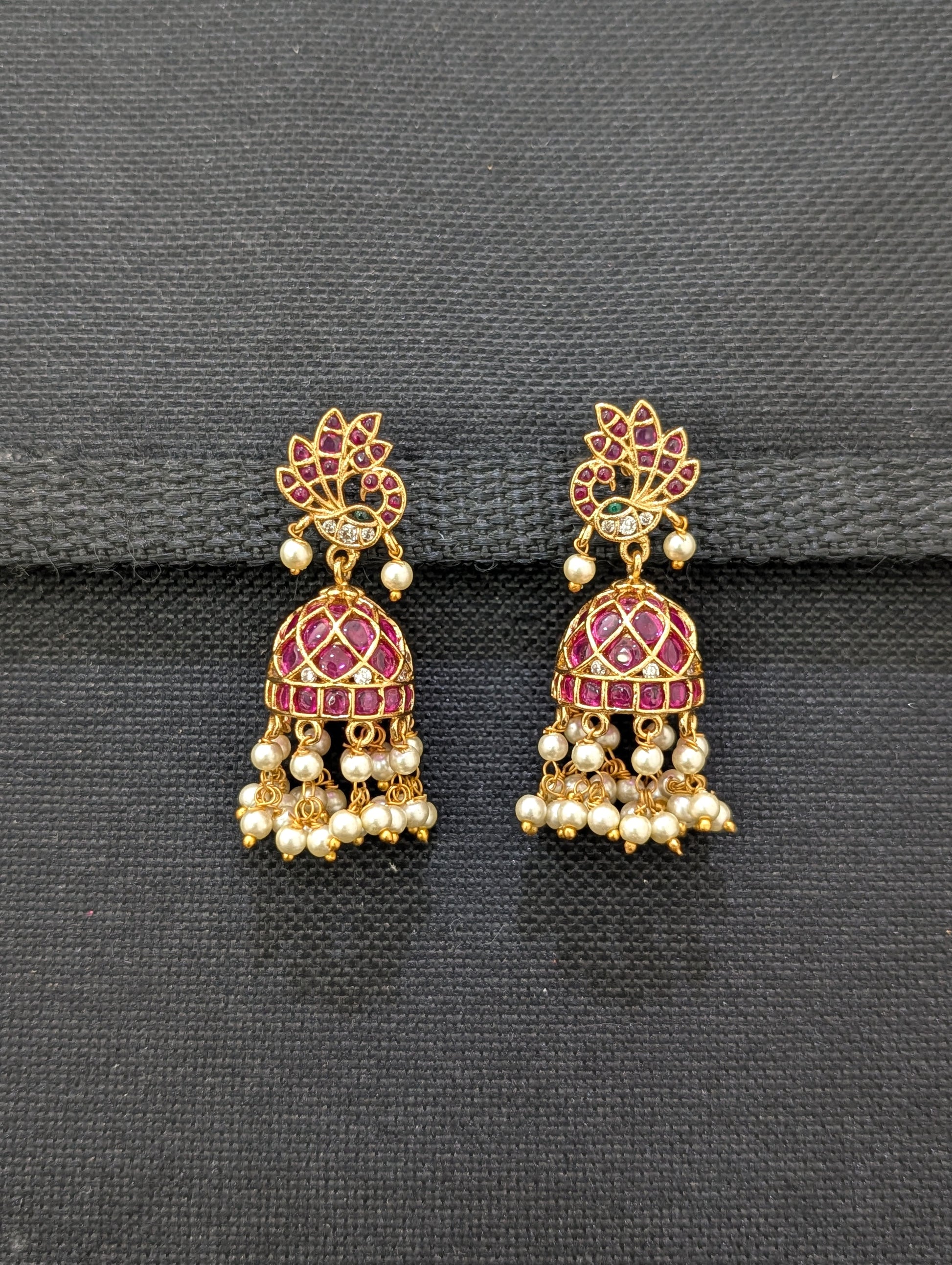 Bright Gold plated Kemp Peacock Jhumka Earrings - Simpliful