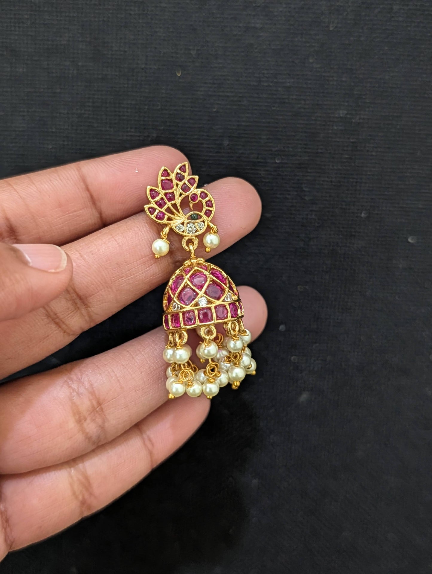 Bright Gold plated Kemp Peacock Jhumka Earrings - Simpliful