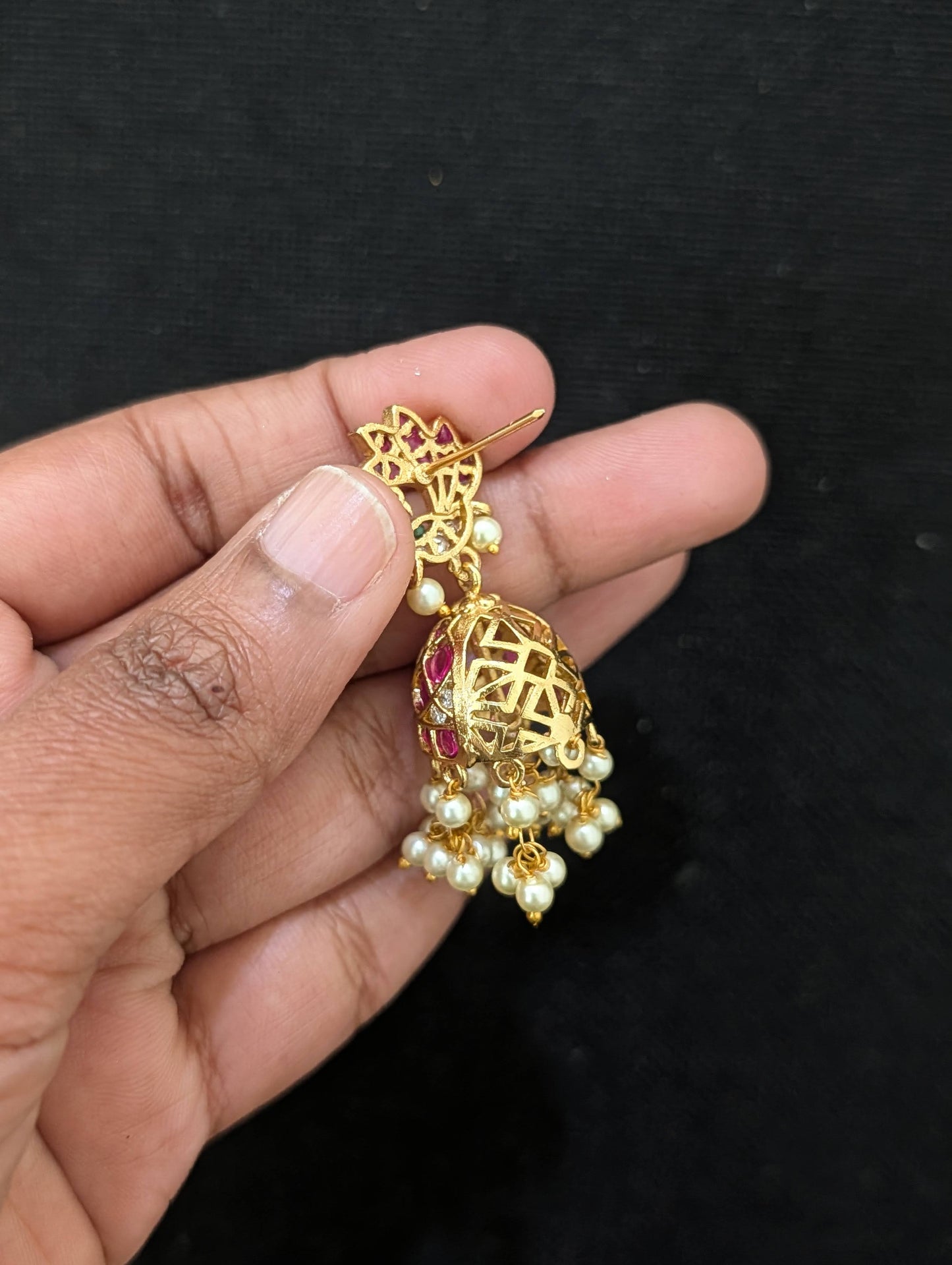 Bright Gold plated Kemp Peacock Jhumka Earrings - Simpliful