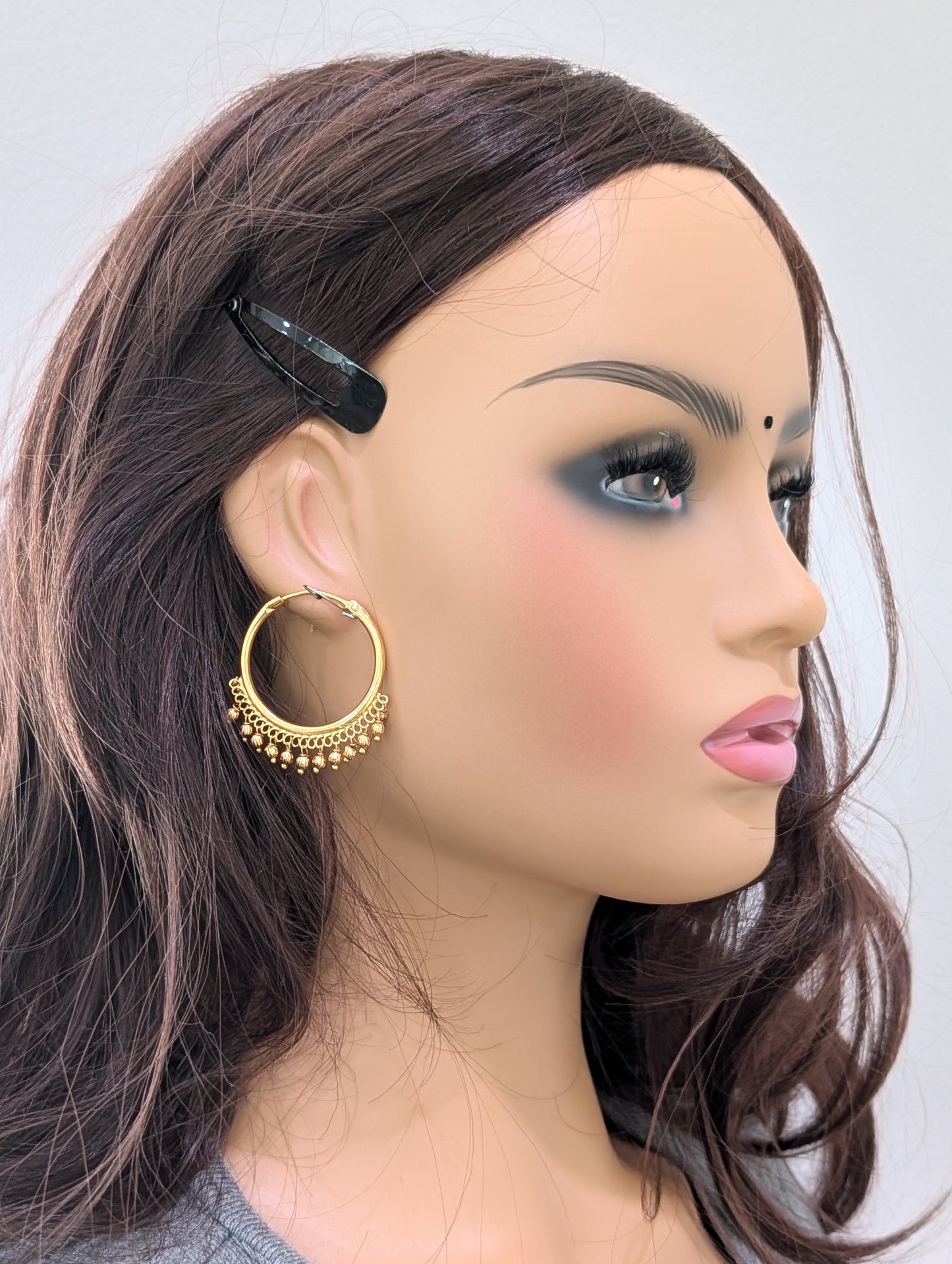 Gold bead dangle Large hoop earrings - Simpliful
