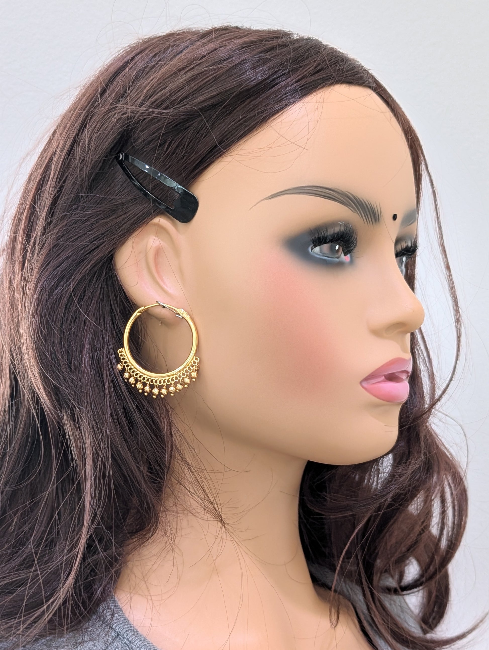 Gold bead dangle Large hoop earrings - Simpliful