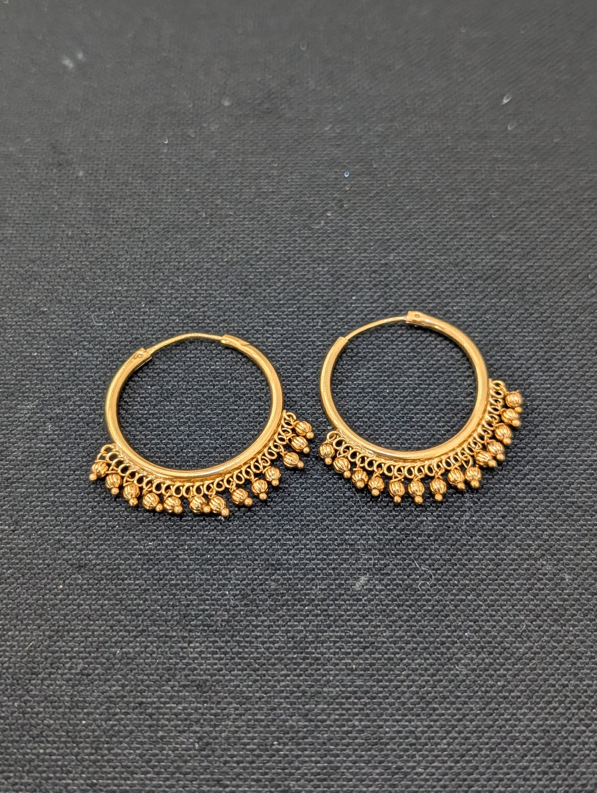 Gold bead dangle Large hoop earrings - Simpliful