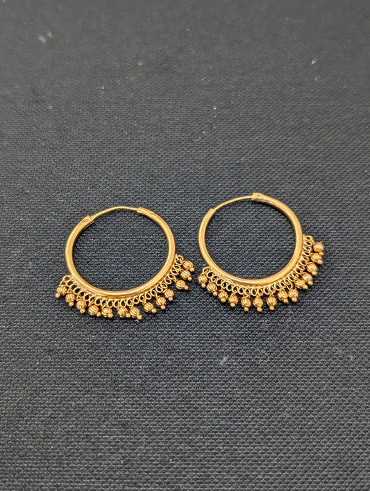 Gold bead dangle Large hoop earrings - Simpliful