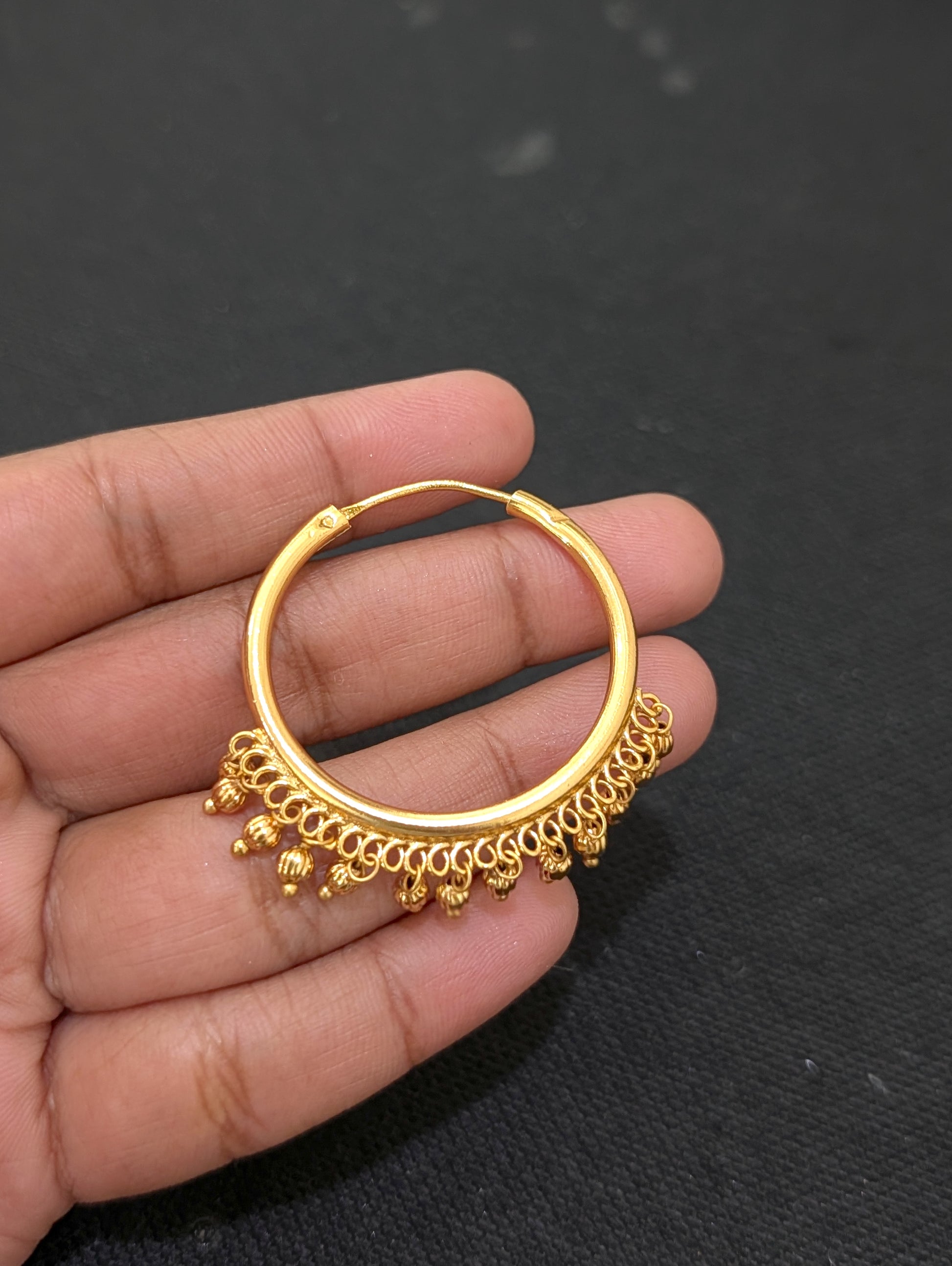 Gold bead dangle Large hoop earrings - Simpliful