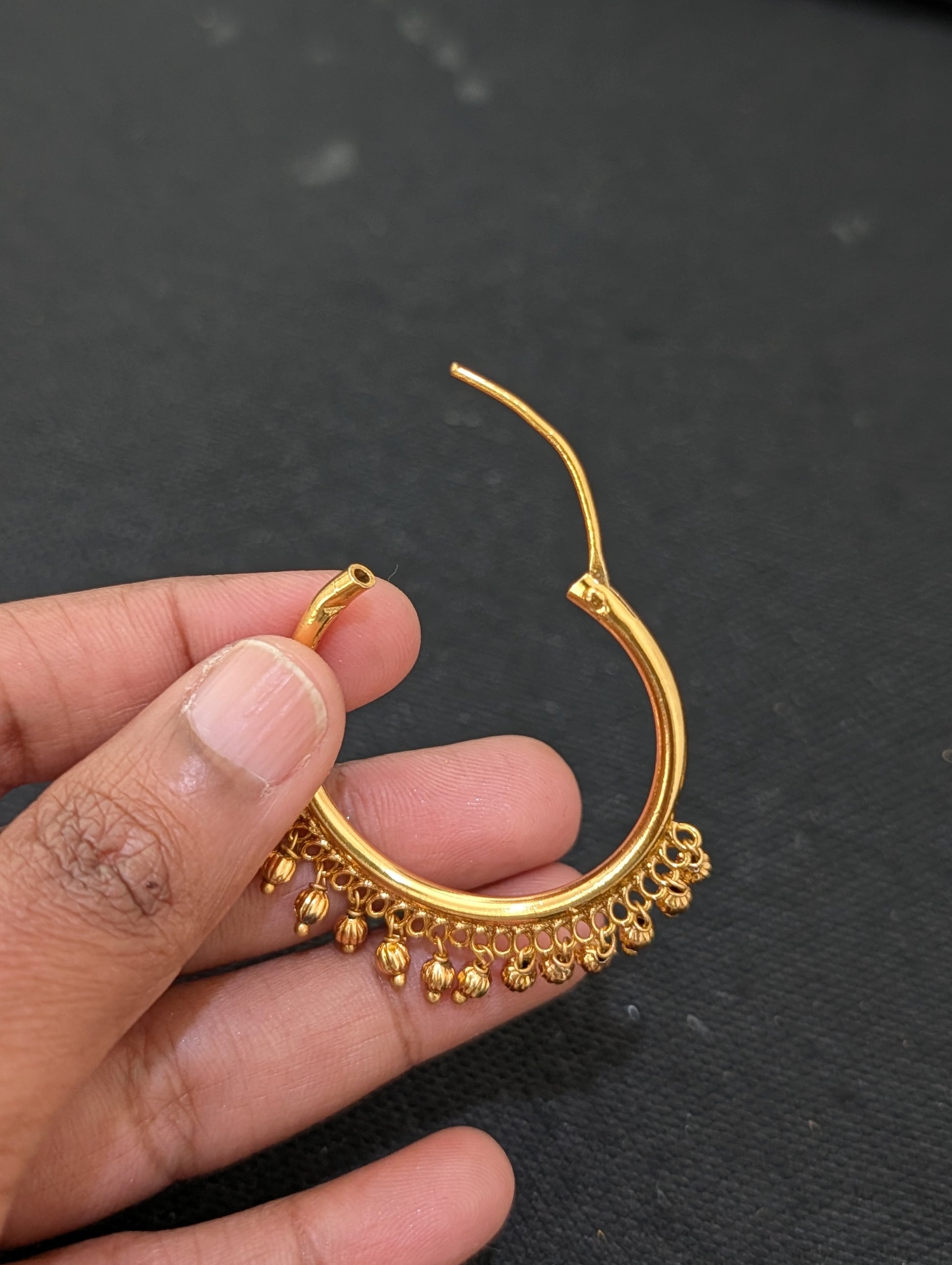 Gold bead dangle Large hoop earrings - Simpliful