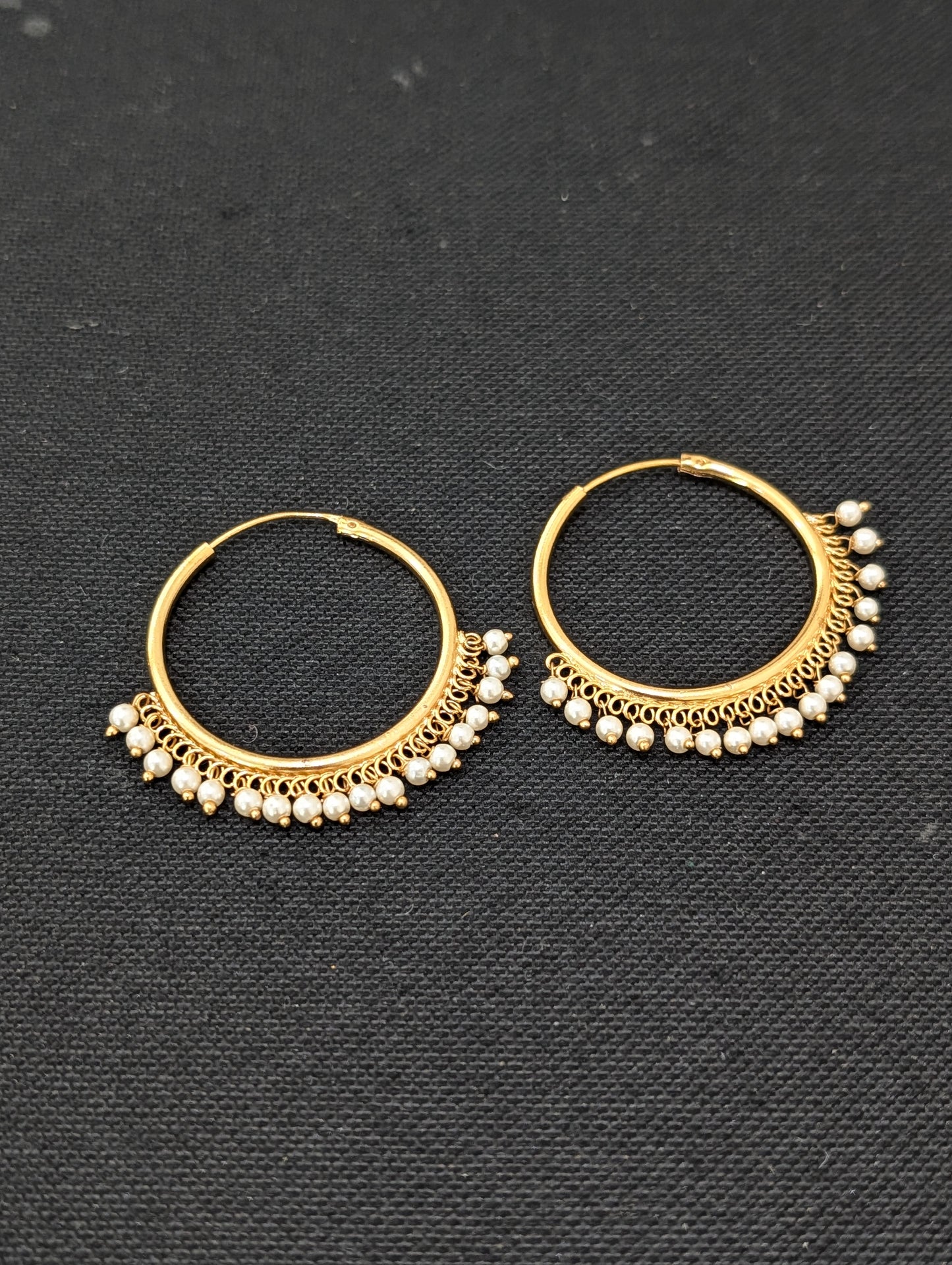 Pearl bead dangle Large hoop earrings - Simpliful