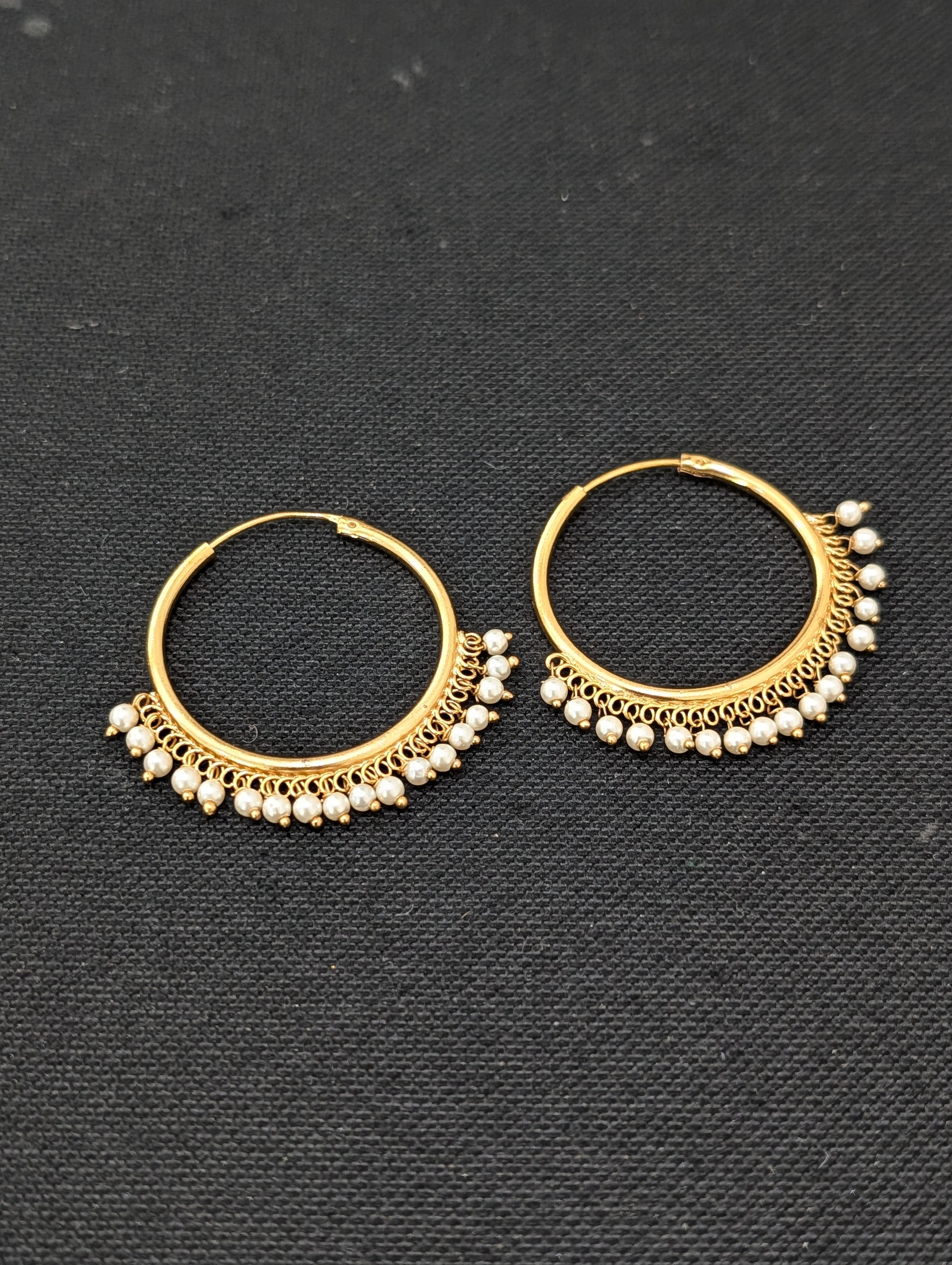 Pearl bead dangle Large hoop earrings - Simpliful