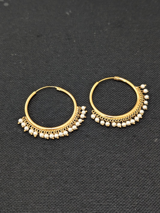 Pearl bead dangle Large hoop earrings - Simpliful