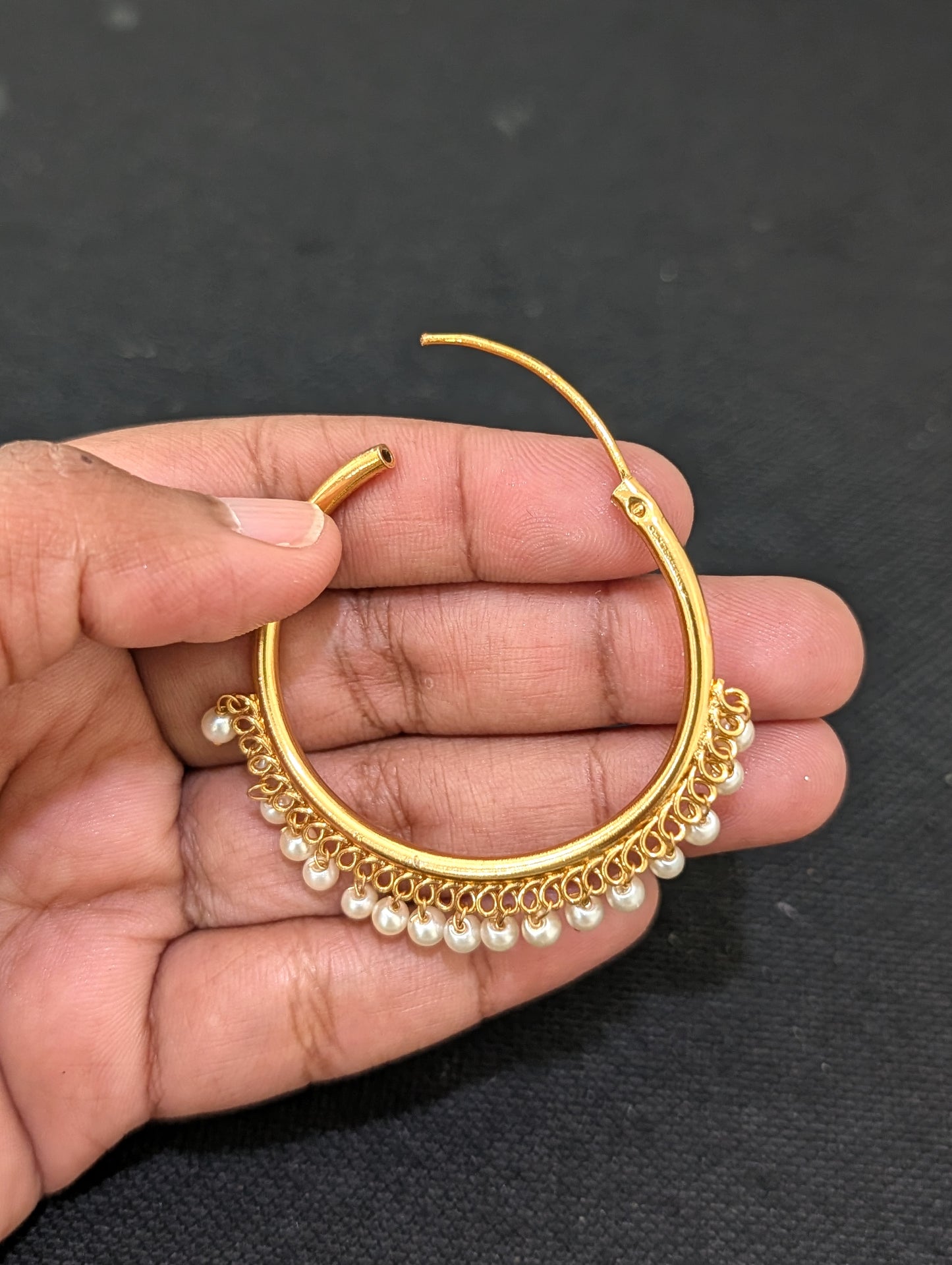 Pearl bead dangle Large hoop earrings - Simpliful