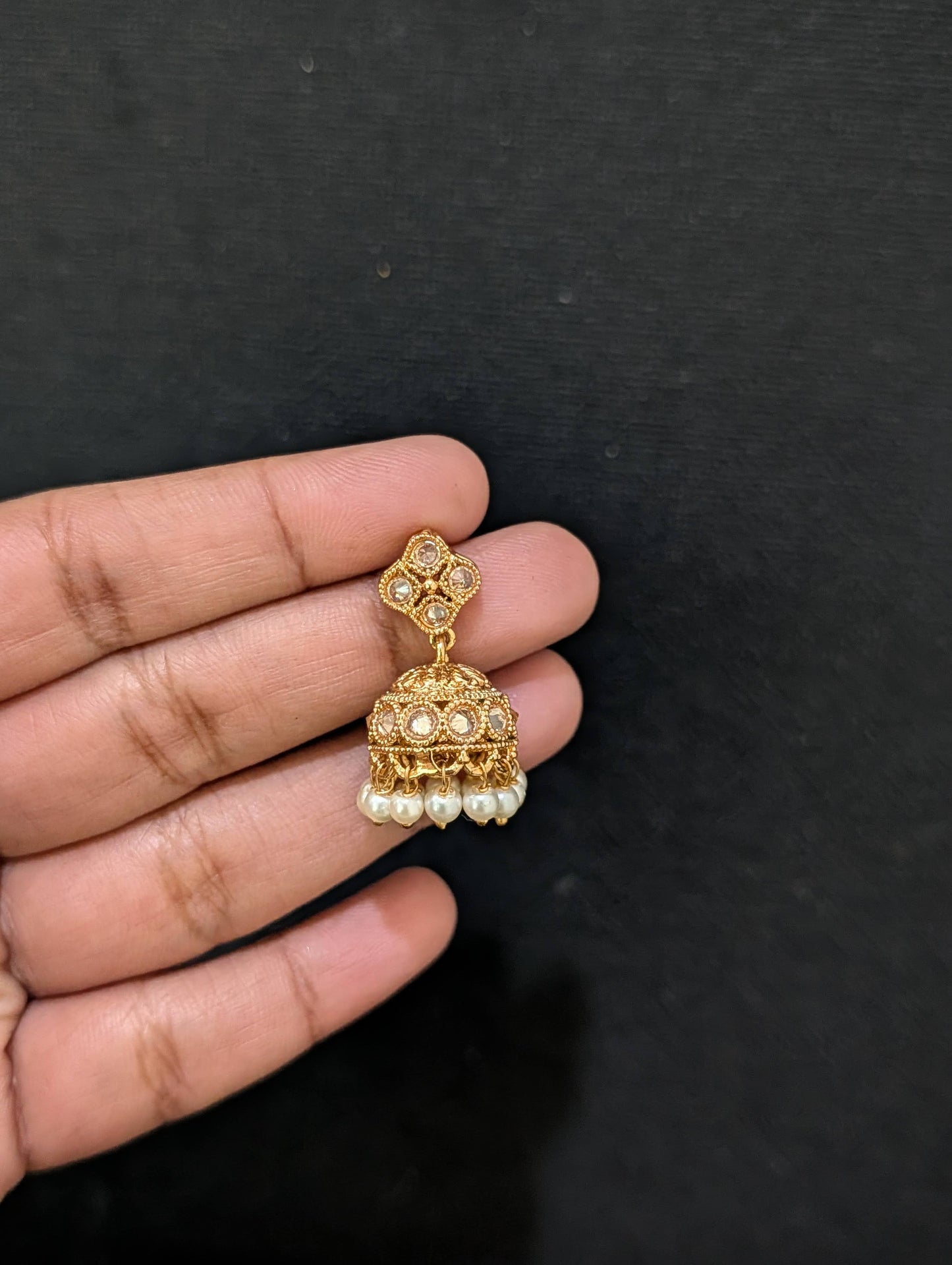 Gold plated Polki small Jhumka Earrings - D1