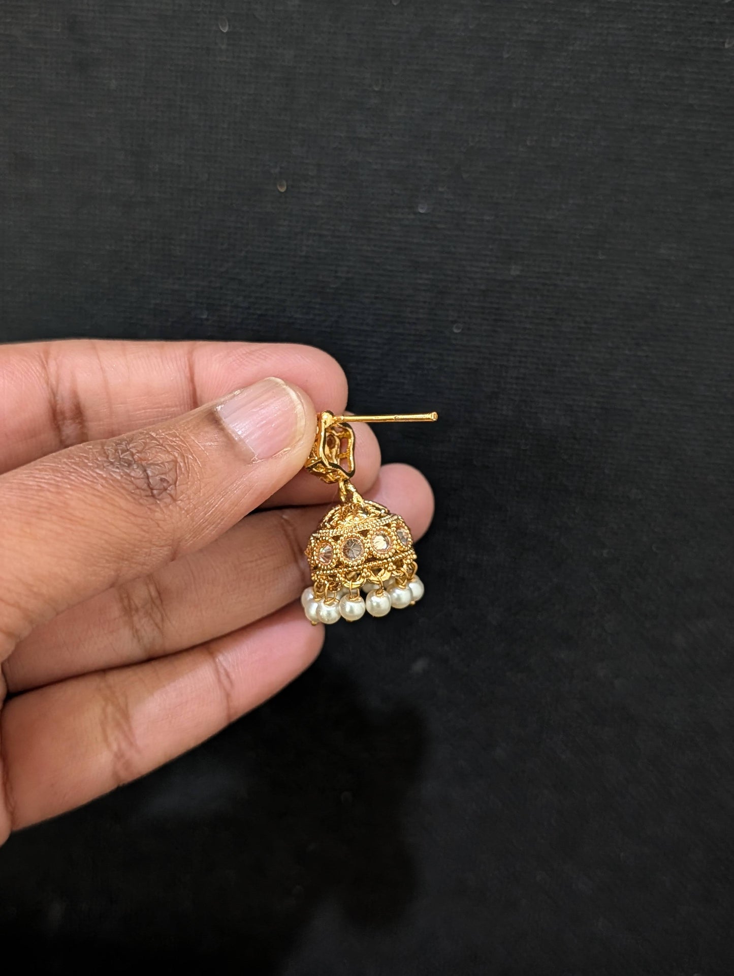 Gold plated Polki small Jhumka Earrings - D1