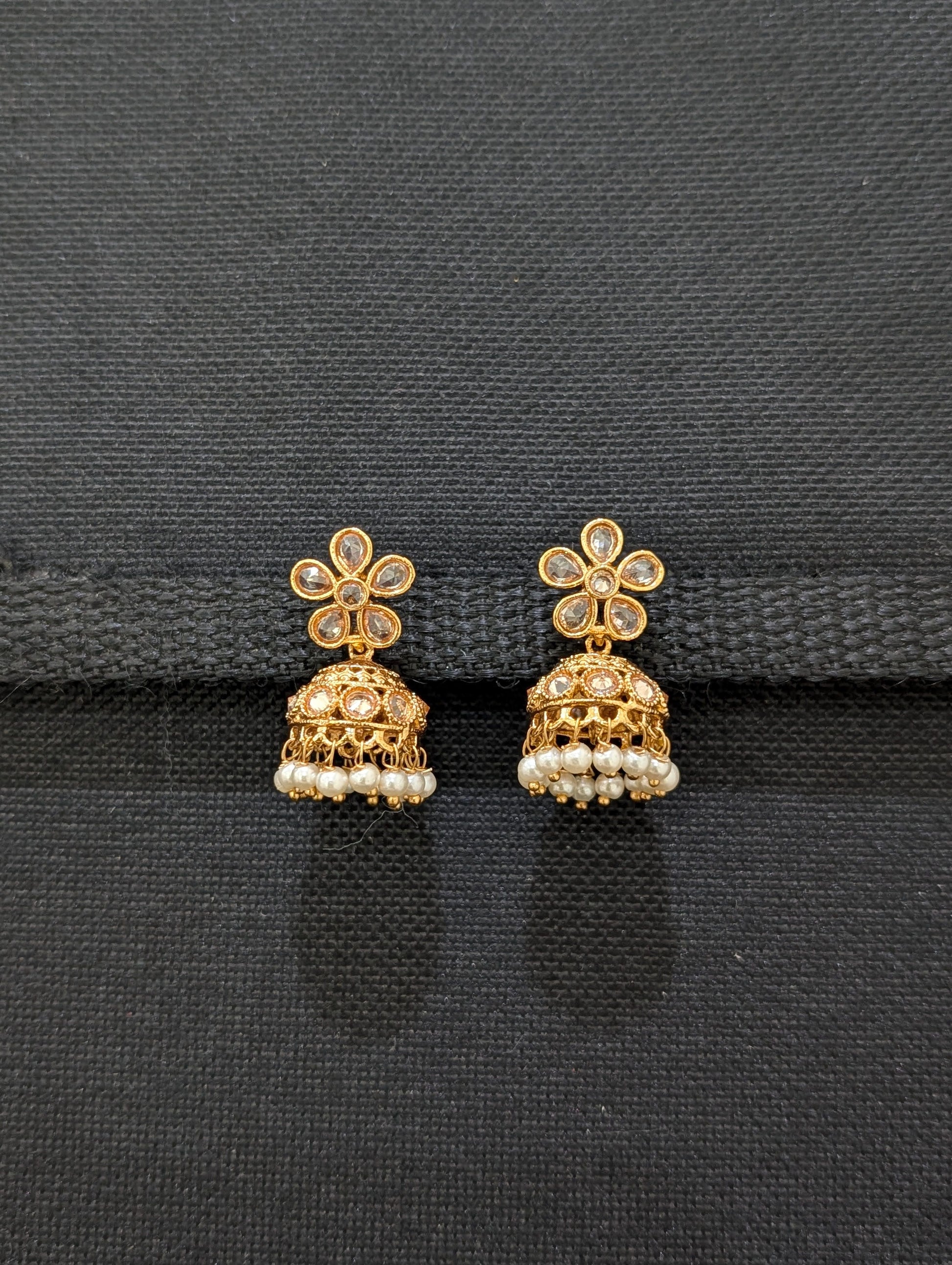Gold plated Polki small Jhumka Earrings - D2 - Simpliful