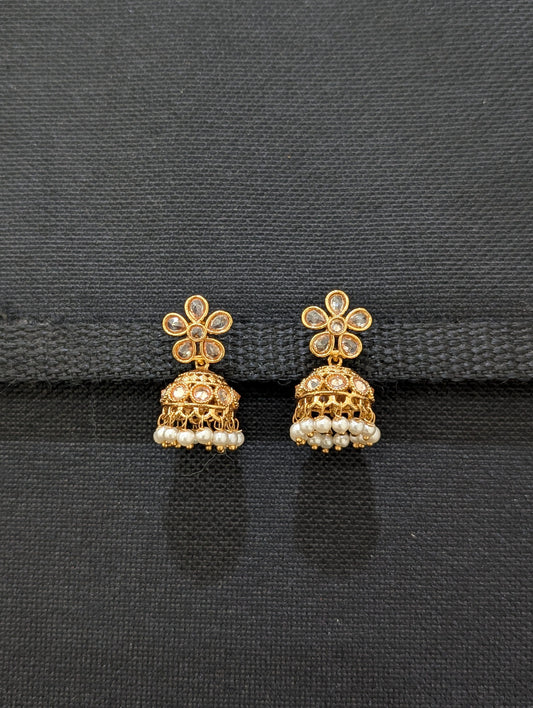 Gold plated Polki small Jhumka Earrings - D2 - Simpliful