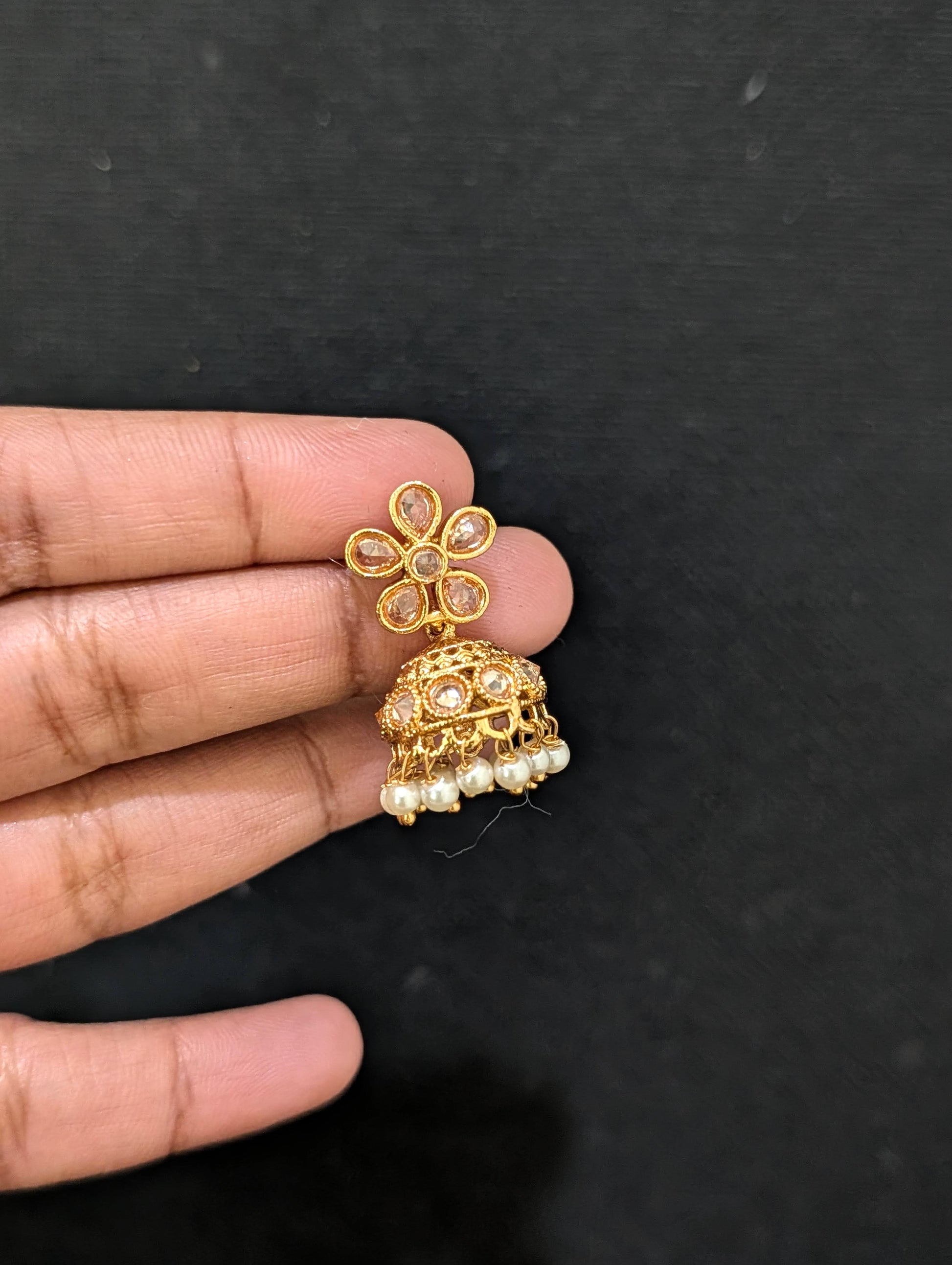 Gold plated Polki small Jhumka Earrings - D2 - Simpliful