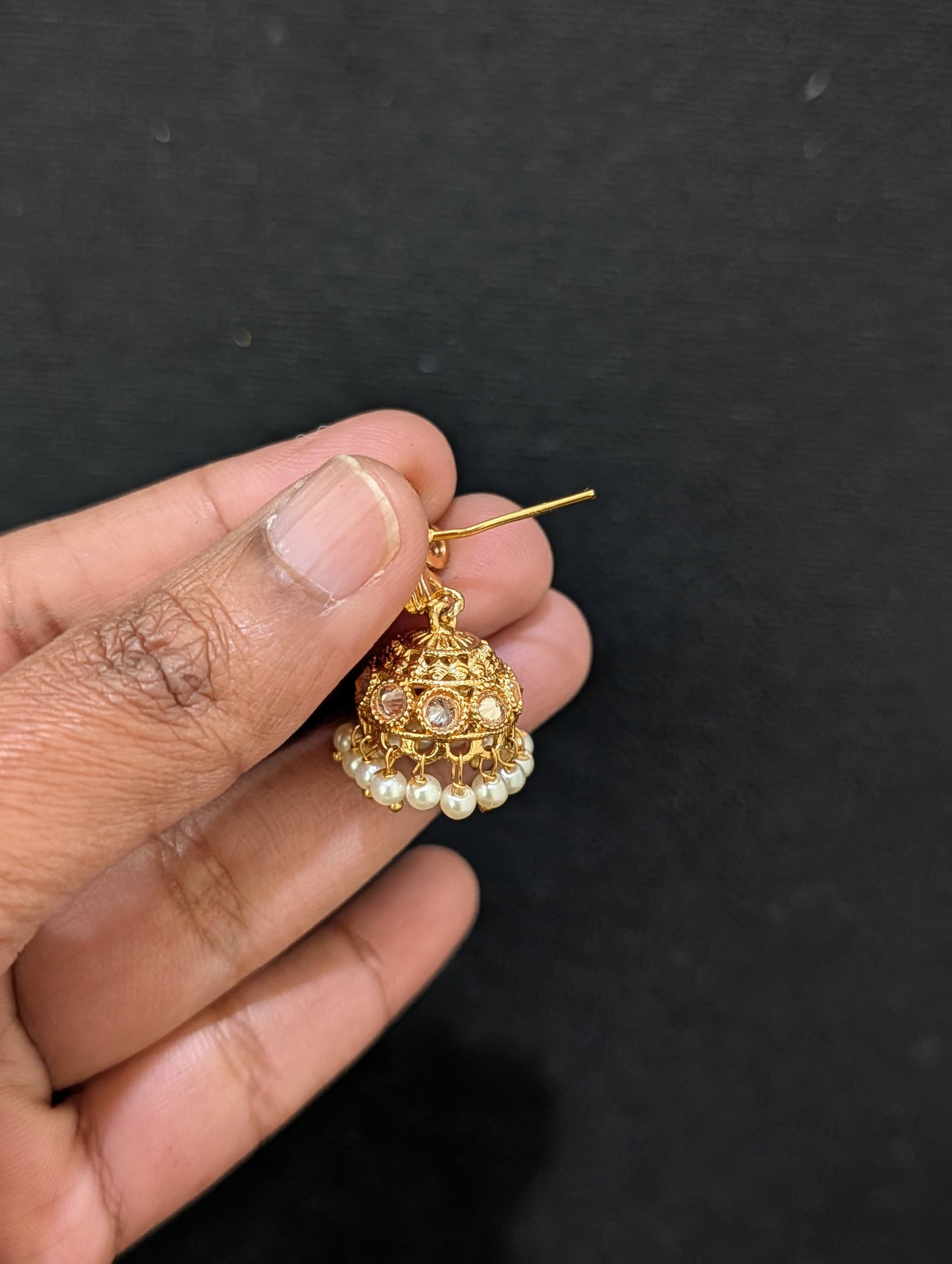 Gold plated Polki small Jhumka Earrings - D2 - Simpliful