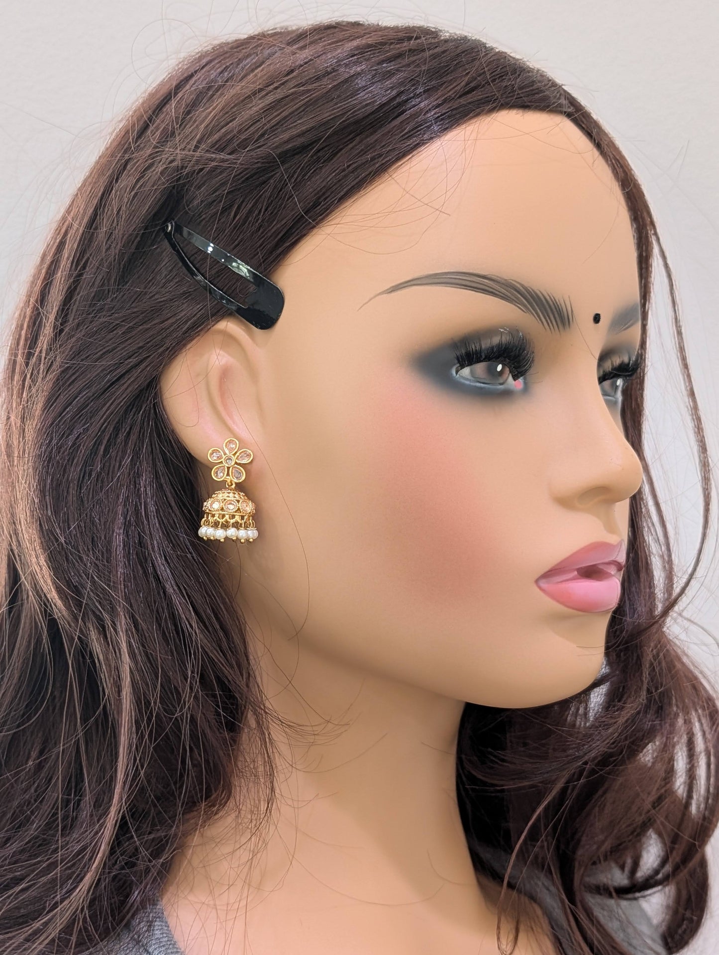 Gold plated Polki small Jhumka Earrings - D2 - Simpliful
