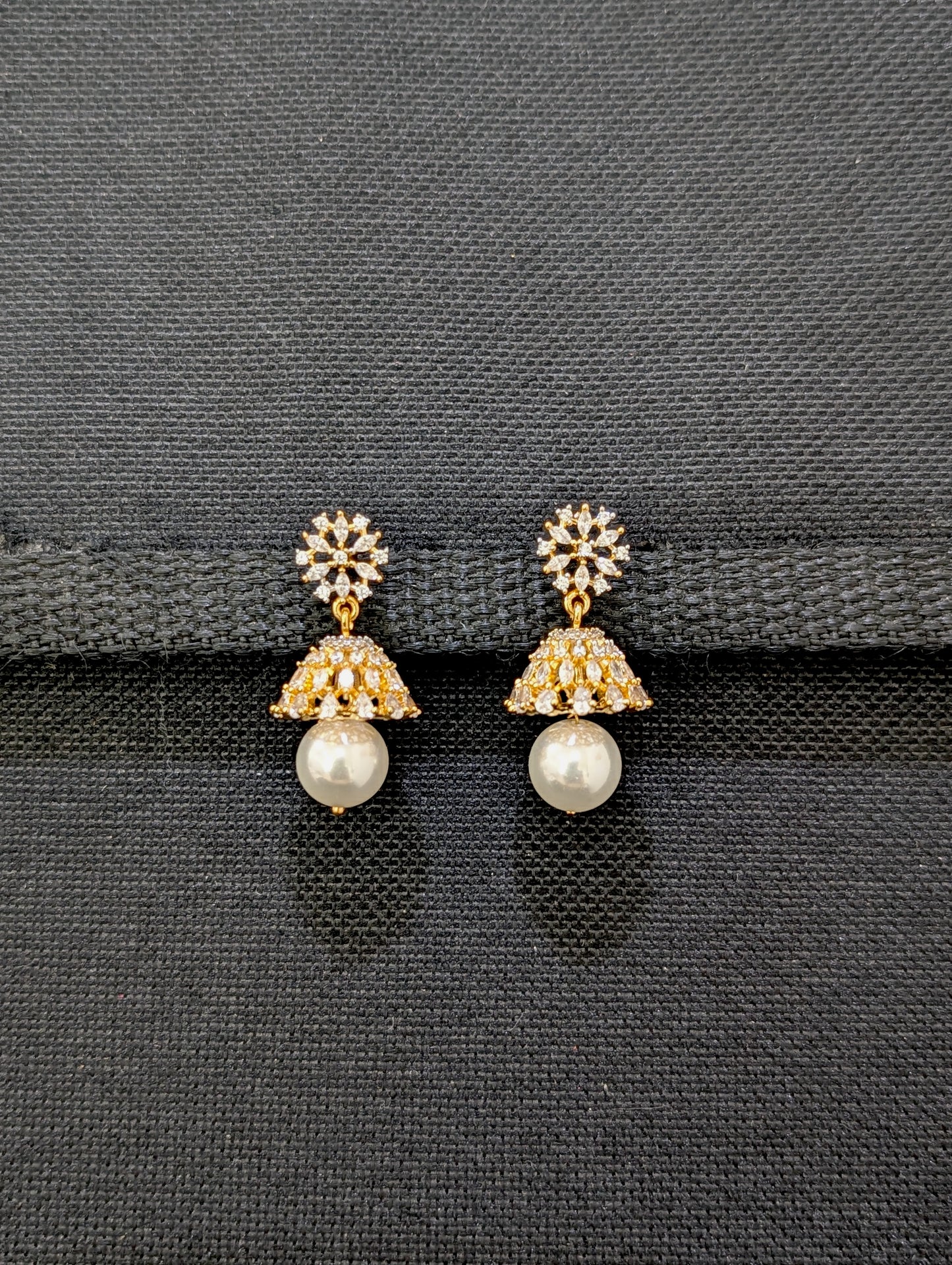 Flower CZ Jhumka Earrings - One gram gold plated