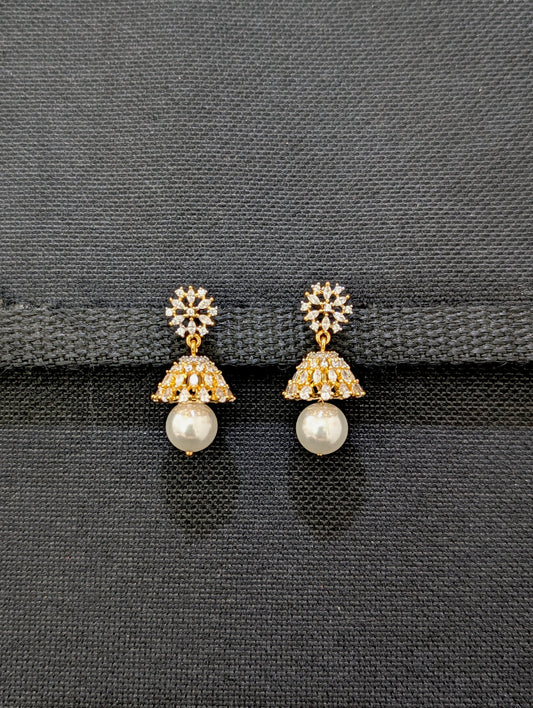 Flower CZ Jhumka Earrings - One gram gold plated - Simpliful