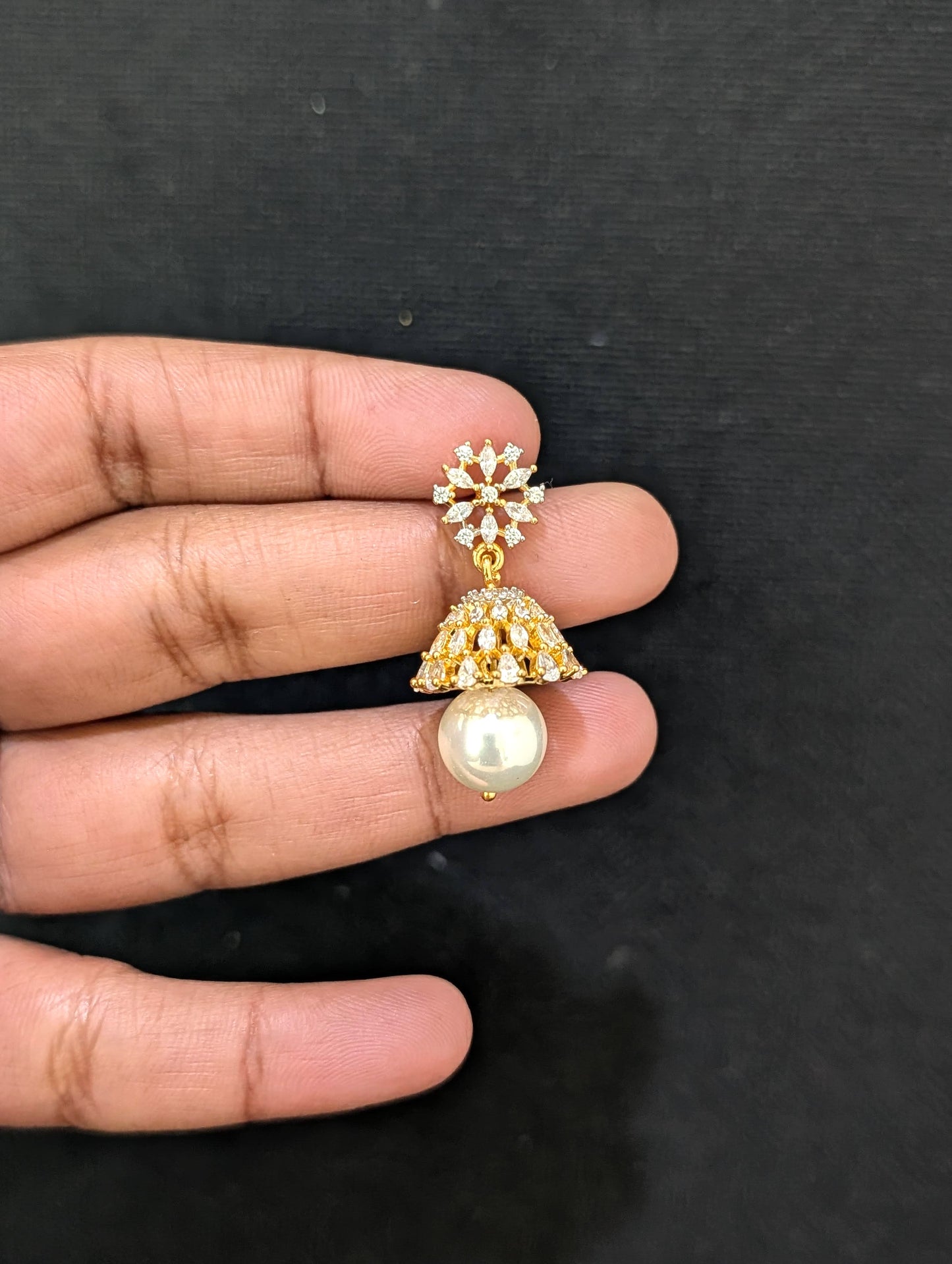 Flower CZ Jhumka Earrings - One gram gold plated