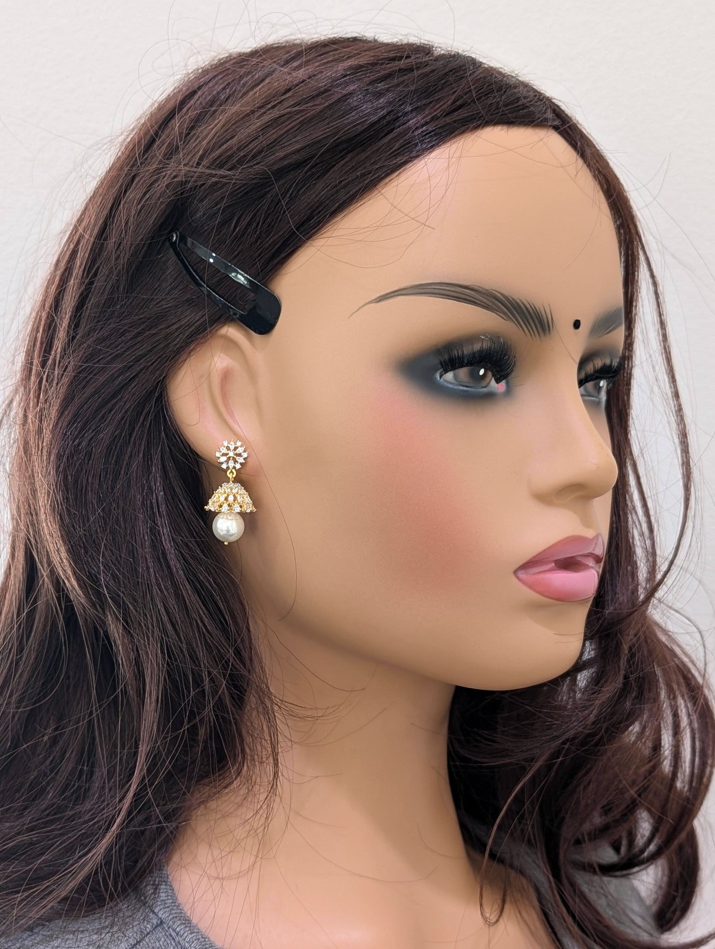Flower CZ Jhumka Earrings - One gram gold plated