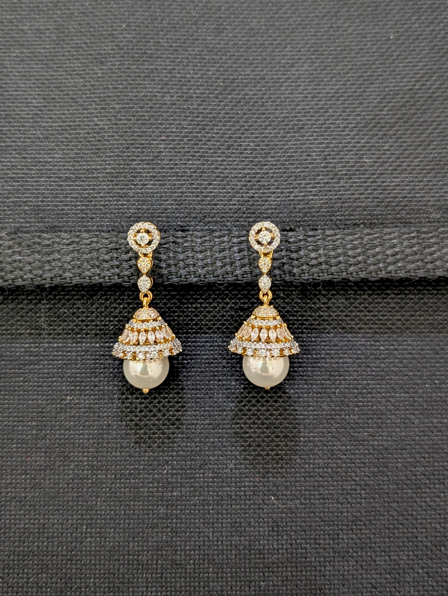 Round CZ dangle Jhumka Earrings - One gram gold plated