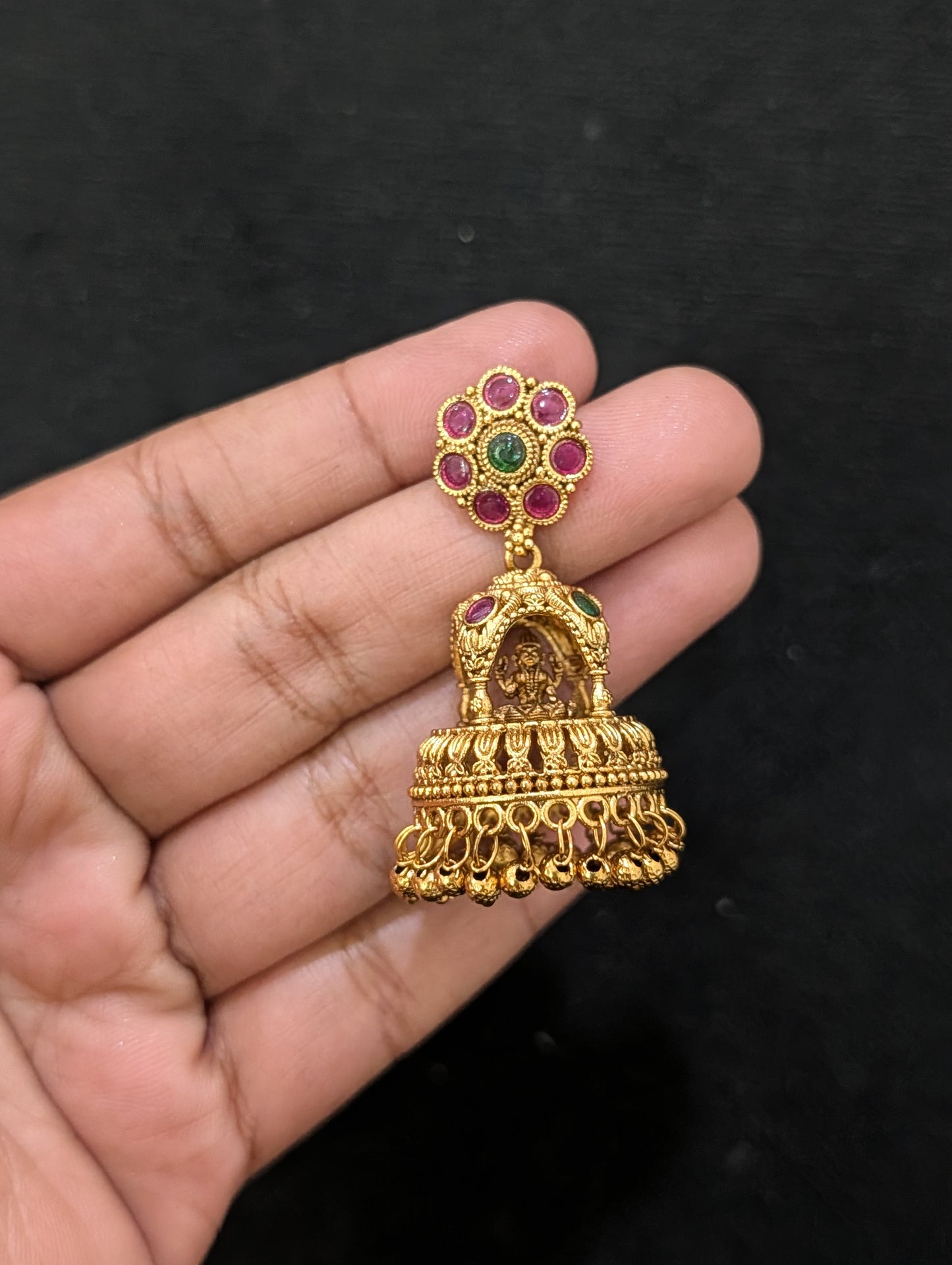 Flower Kemp Lakshmi ji Jhumka Earrings