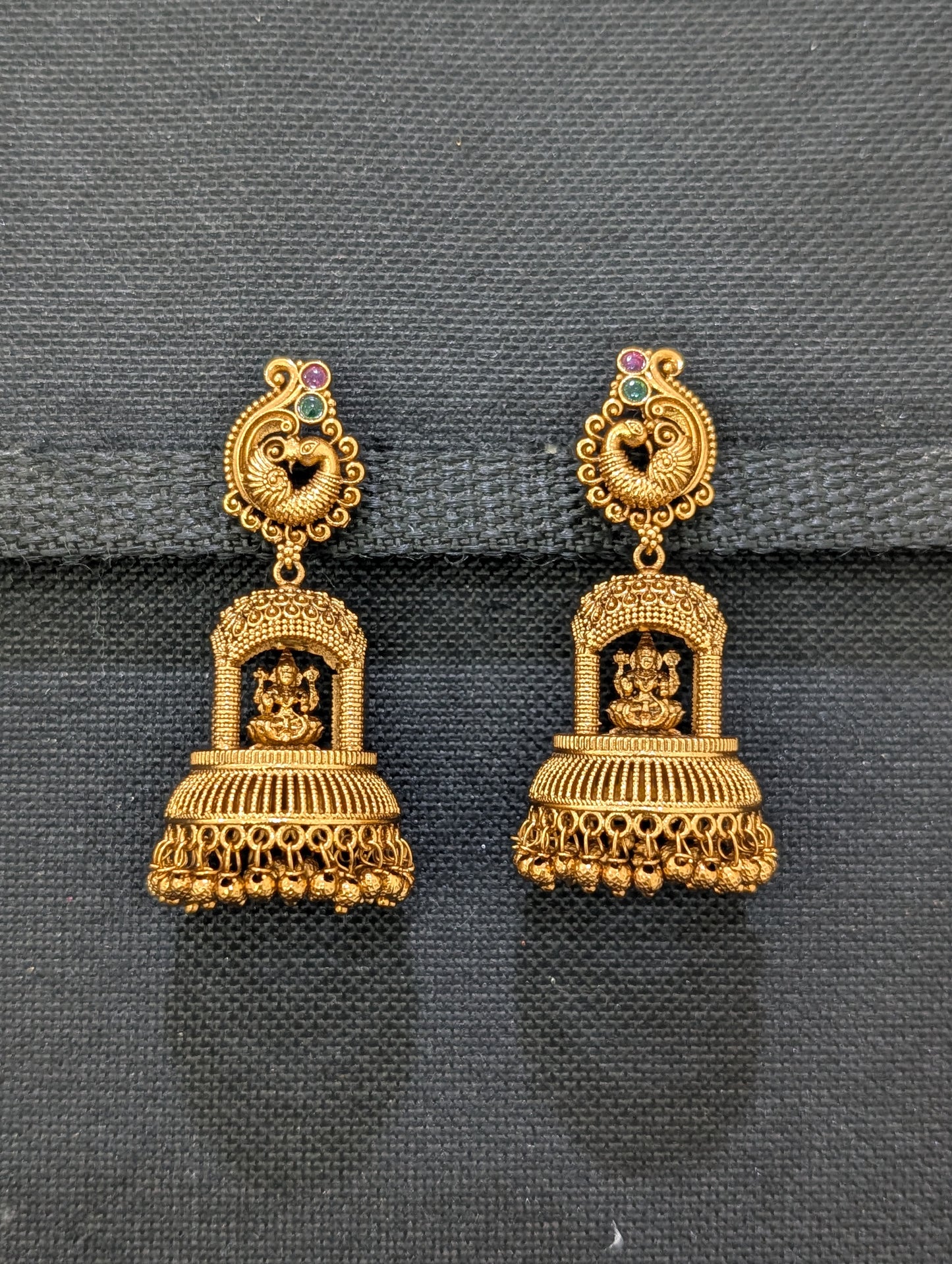 Peacock Kemp Lakshmi ji Jhumka Earrings
