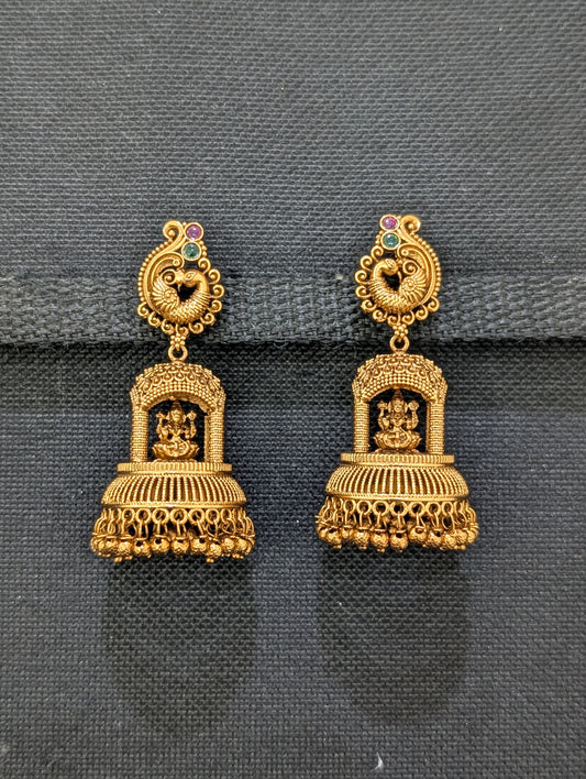 Peacock Kemp Lakshmi ji Jhumka Earrings - Simpliful